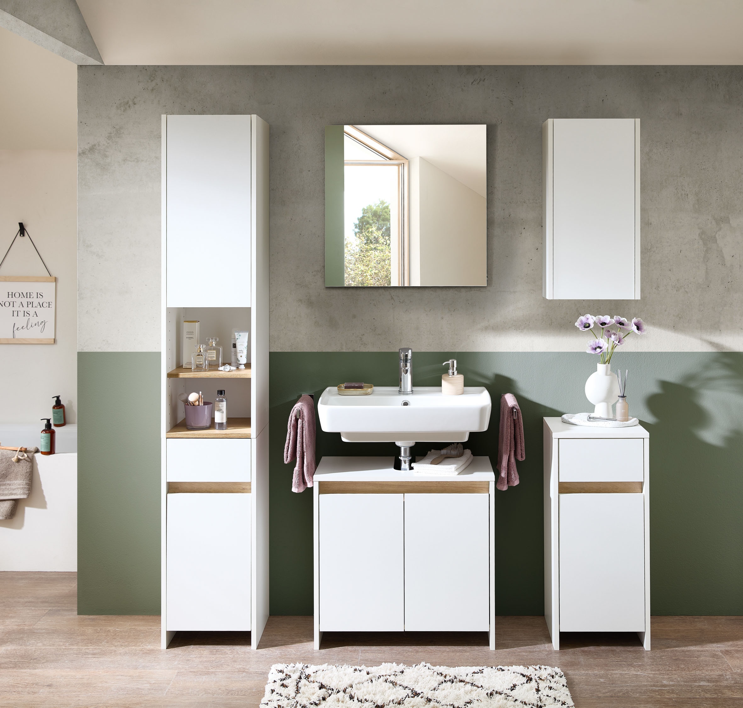 Saphir Ensemble de meubles de salle de bain »Quickset 100, 5-teilig, mit Holzeinlegeböden, 94cm breit« 5 cuis tlg.