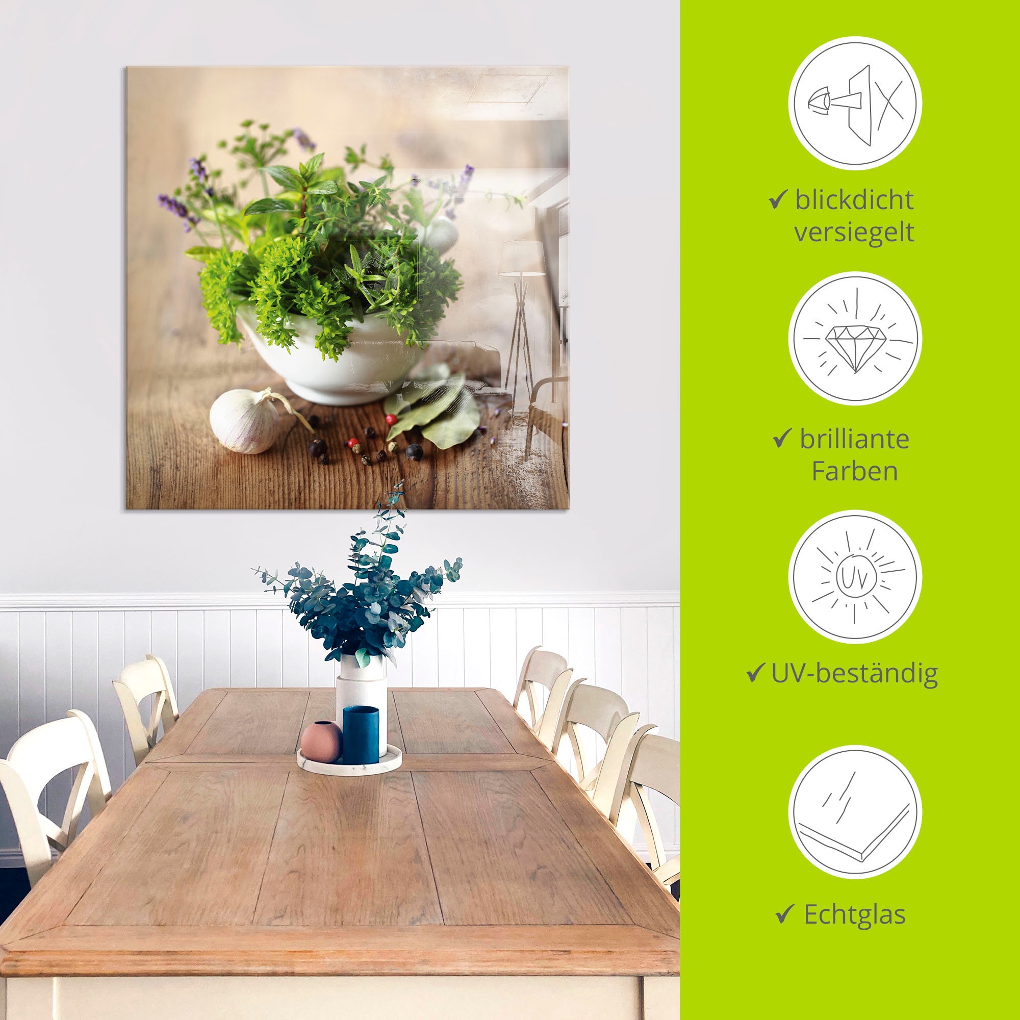 Artland Glasbild »Verschiedene Kräuter - Küche«, Arrangements, (1 St.), in verschiedenen Grössen