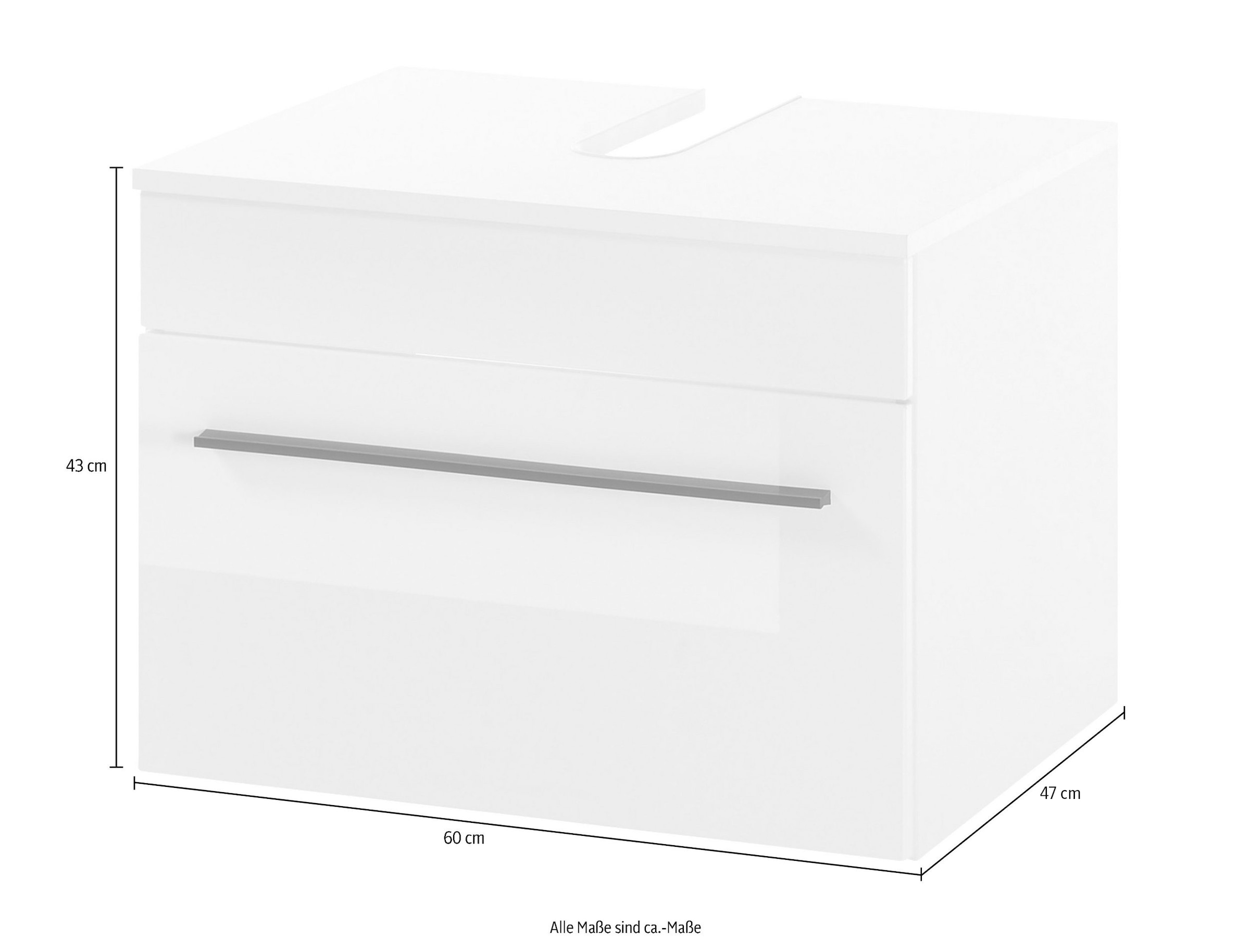 INOSIGN Waschbeckenunterschrank »Cantara, Badschrank in Hochglanz Weiss, Waschtisch«, mit schwarzem Griff, ausreichend Stauraum