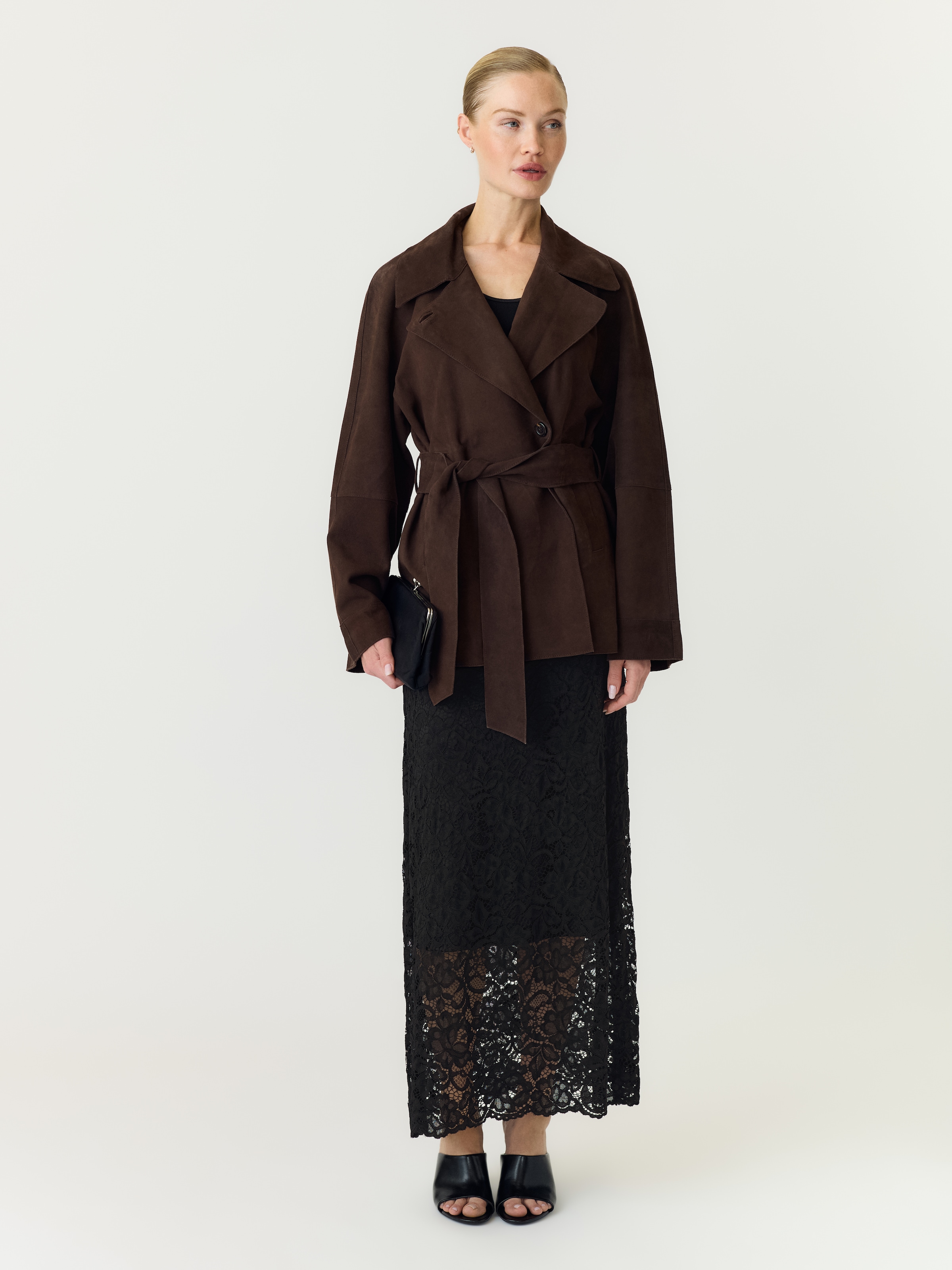 Y.A.S Maxi jupe »YASLACEY HW LONG LACE SKIRT S. NOOS« mélange de matériaux, taille haute