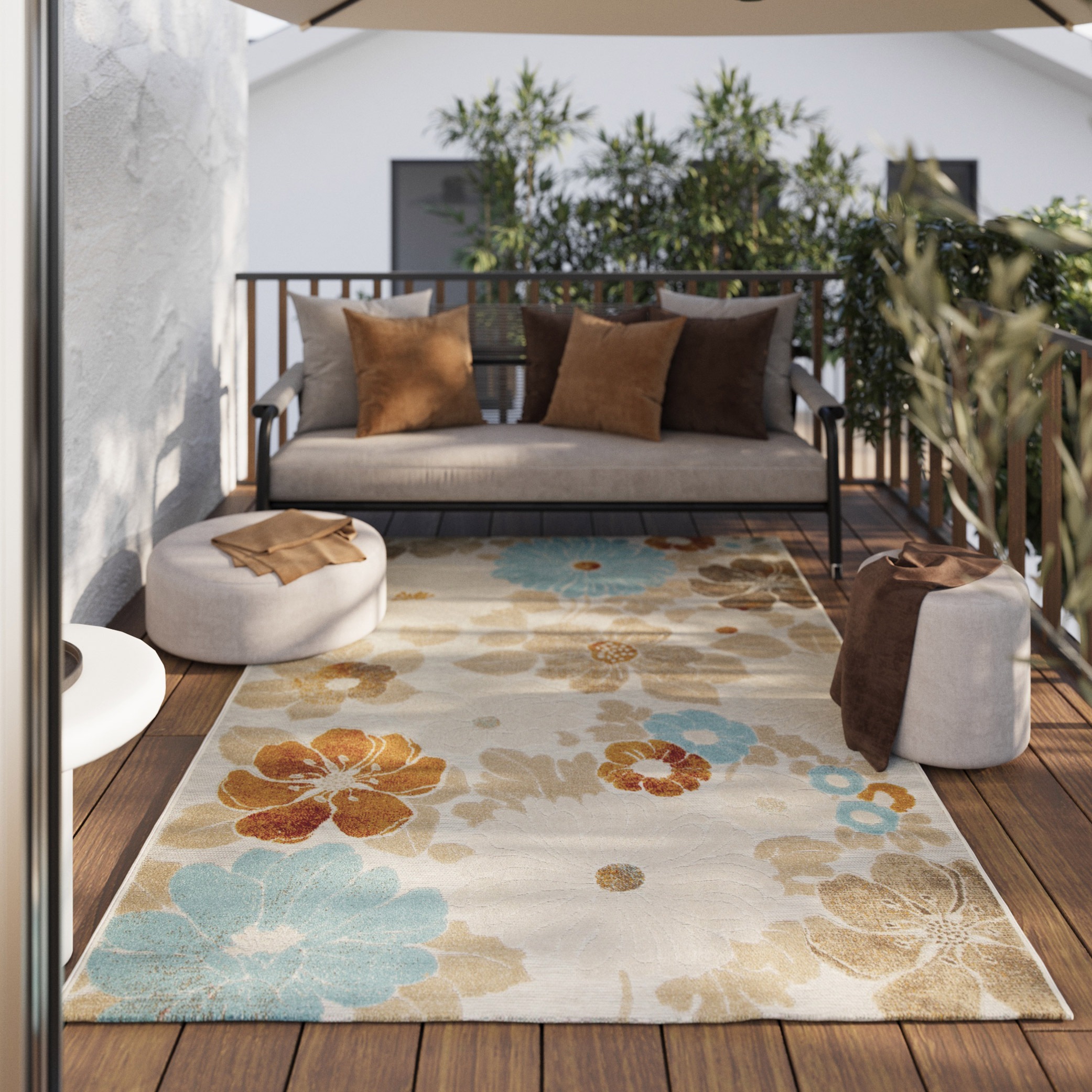 Image of Wecon home Outdoorteppich "Beach Flower" rechteckig 5 mm Höhe Läufer, für Innen & Aussen, pflegeleicht, Hoch-Tief Effekt