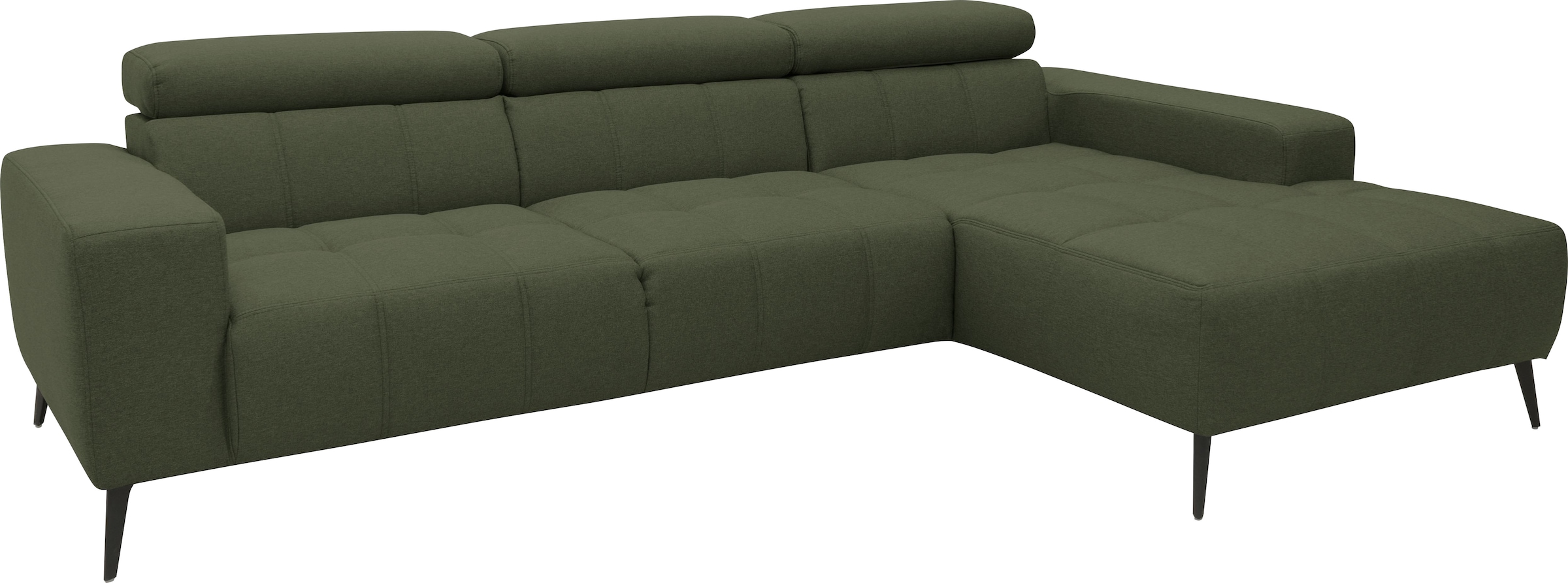 DOMO collection Canapé d'angle »Trento L-Form, mit Kufenfuss oder Einzelfuss« whlw. verstellbare Kopfteile, passend für gängige Saugroboter