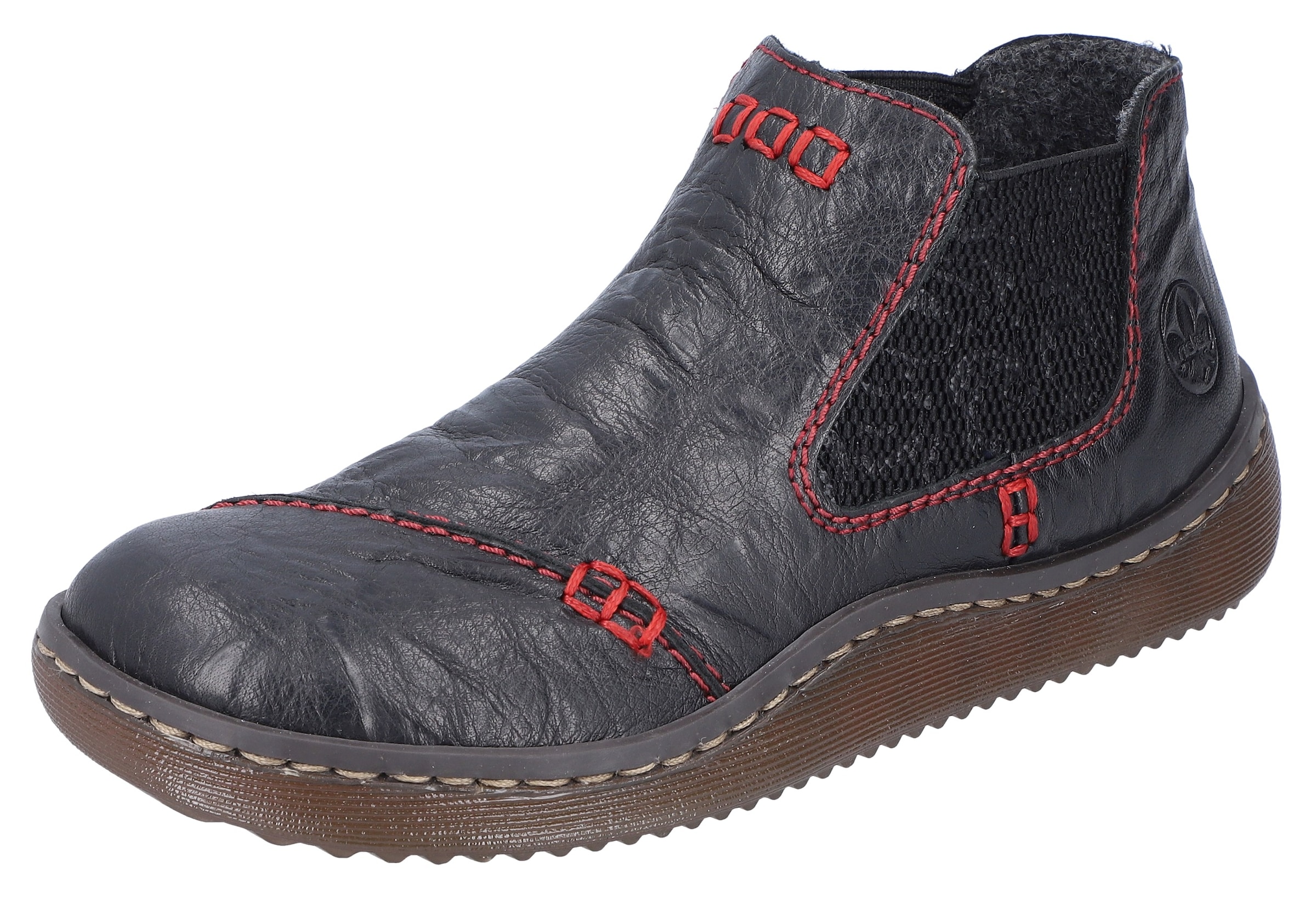 Image of Rieker Chelseaboots, Stiefelette, Boots, Schlupfschuh mit gemustertem Stretcheinsatz