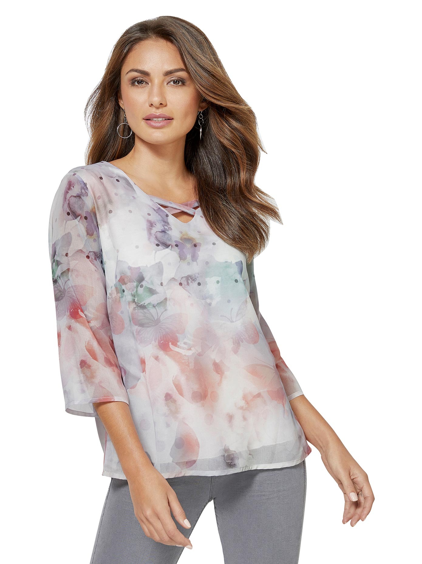 Bluse in Aquarell-Optik mit Schmetterlingen