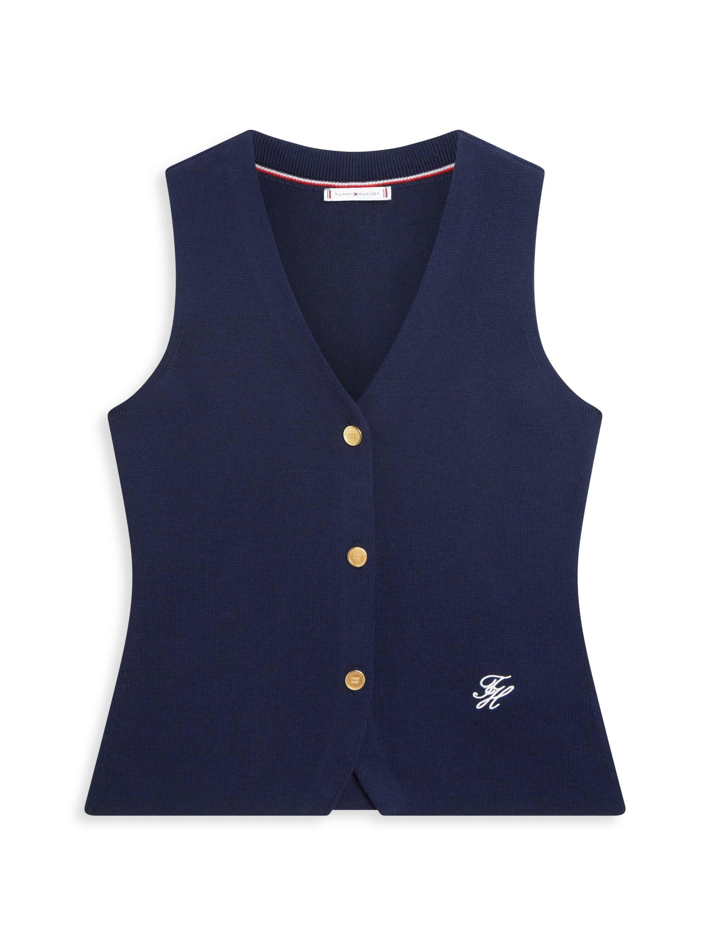 Tommy Hilfiger Gilet tricoté »CO FULL NEEDLE SLIM VEST« avec broderie monogramme, col en V