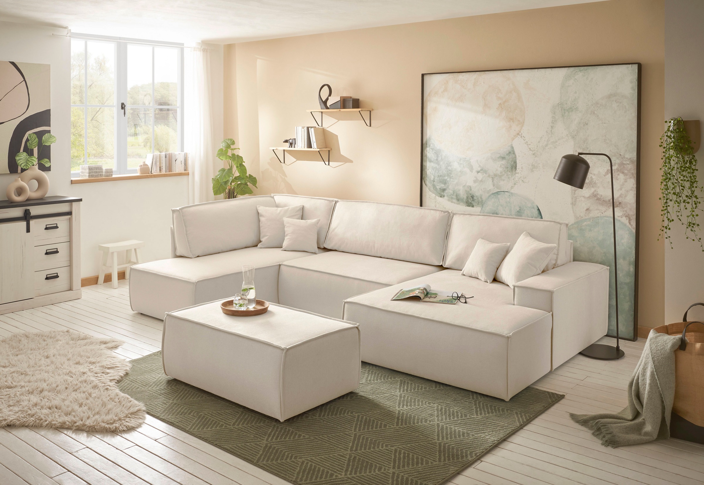 GOODproduct Paysage de salon »FINNLEY U-Form XXL 329 cm - OTTO. Verlässliche Qualität.« Schlafsofa, Bettkasten, in Bouclé, Struktur fein und Mega Cord