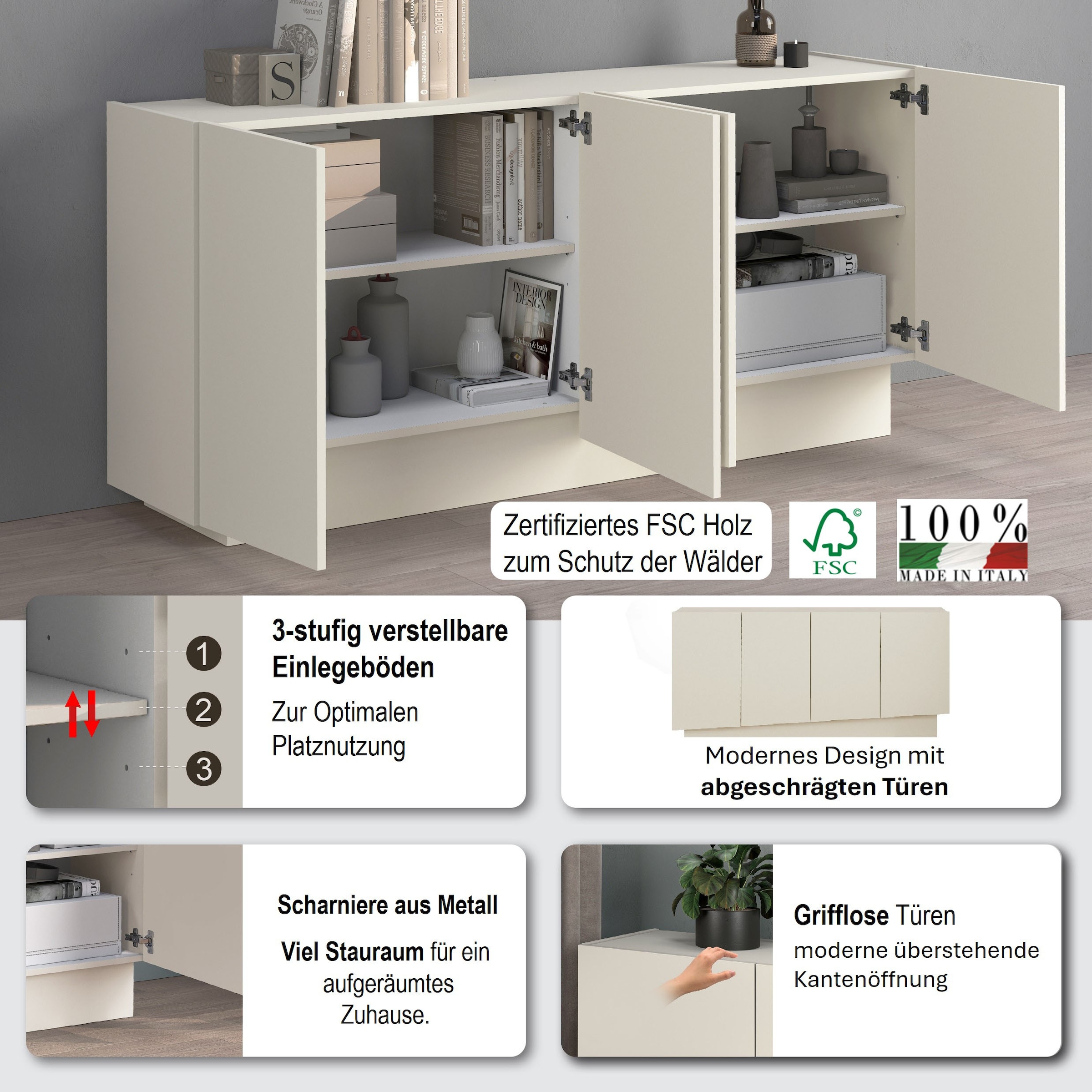 INOSIGN Sideboard »VELA, Sideboard, Breite 160 cm, Design mit schrägen Türen«, (1 St.), Made in Italy, Masse-B/T/H: 160x35x75,Sideboard, Anrichte, Kommode