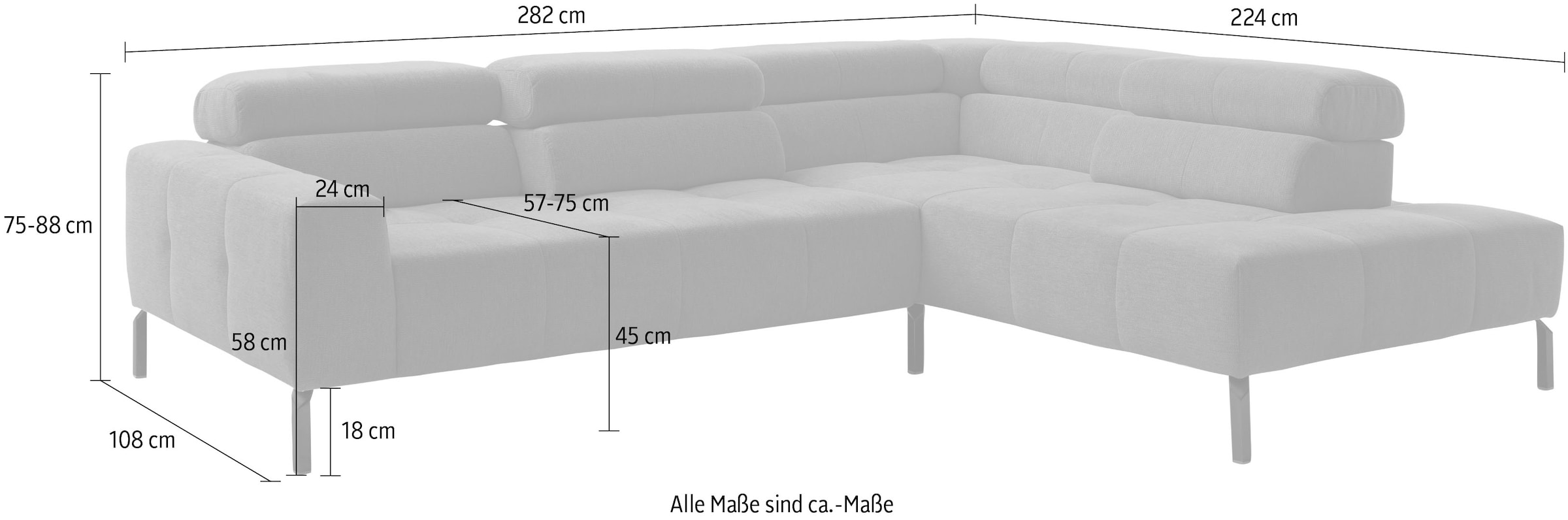 Home affaire Canapé d'angle »Claya Move, L-Form, Kopf- & Rückenverstellung, Breite 282 cm« Matelassage moderne, rembourrage doux & hauteur adaptée aux robots aspirateurs