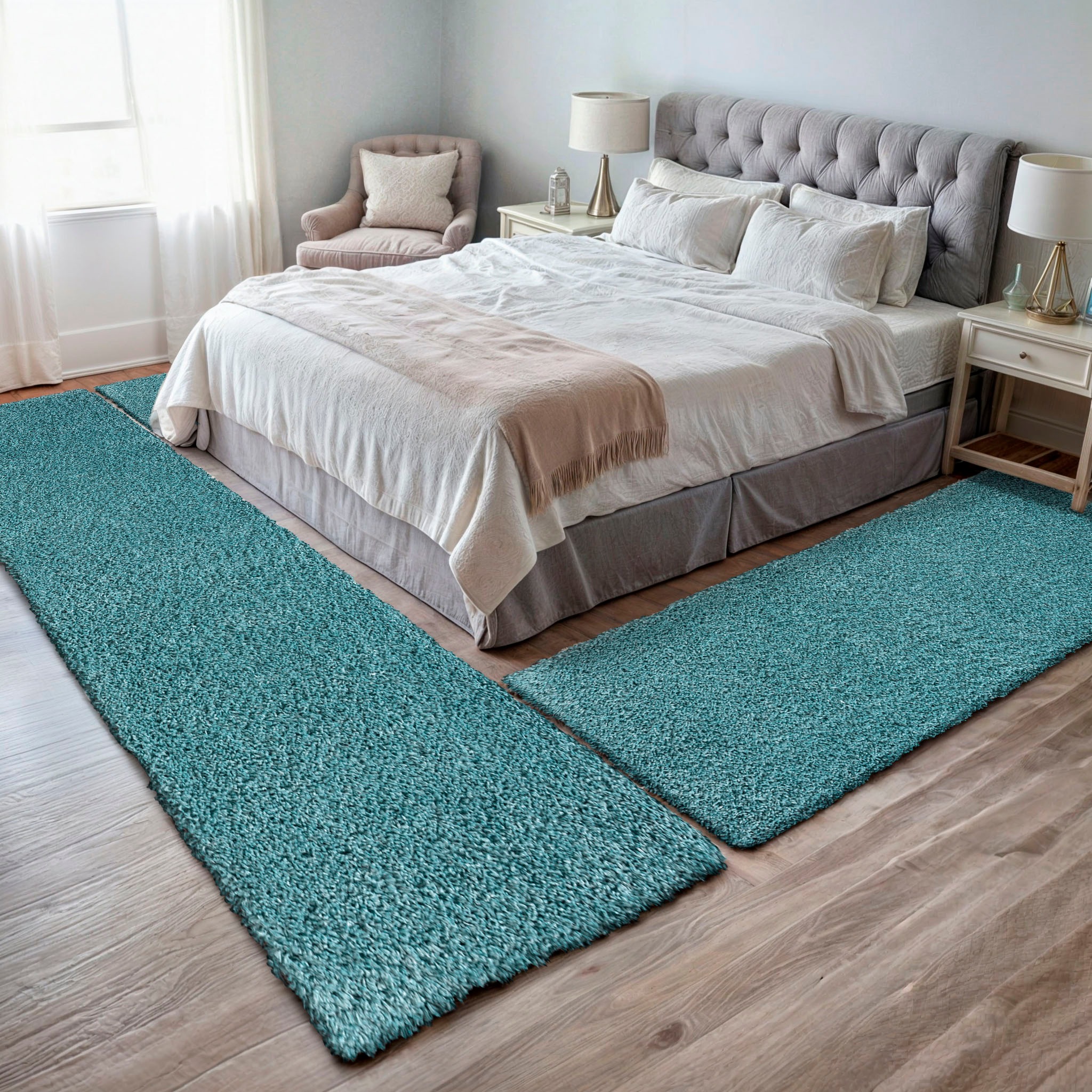 Image of GOODproduct Hochflor-Bettumrandung "Banji" Höhe 37 mm 3 tlg. Uni Farben, weich und flauschig, auch als Läufer & in rund erhältlich