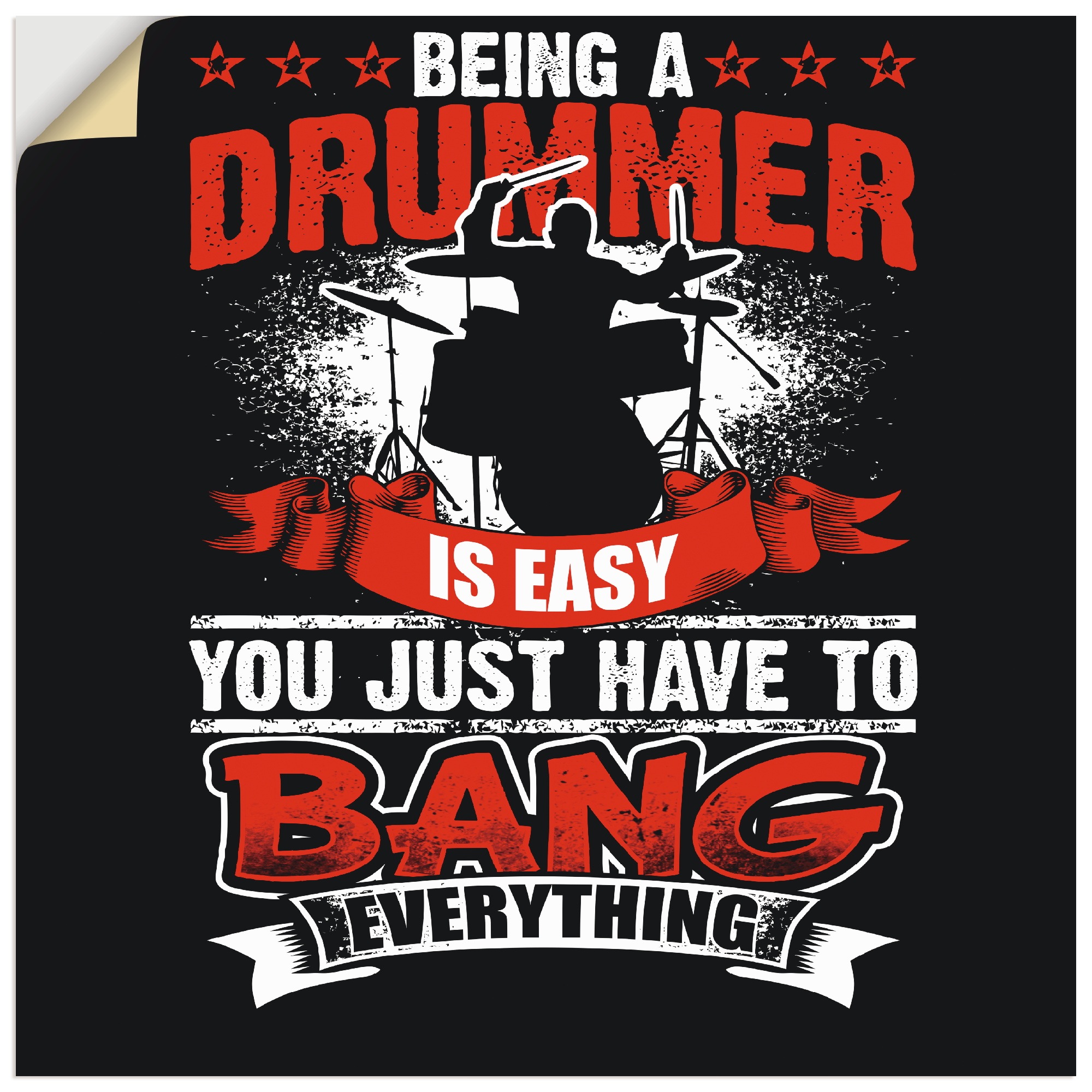 Image of Artland Wandbild »Witziger Spruch für Schlagzeuger«, Sprüche & Texte, (1 St.), in vielen Grössen & Produktarten - Alubild / Outdoorbild für den Aussenbereich, Leinwandbild, Poster, Wandaufkleber / Wandtattoo auch für Badezimmer geeignet bei Ackermann Vers