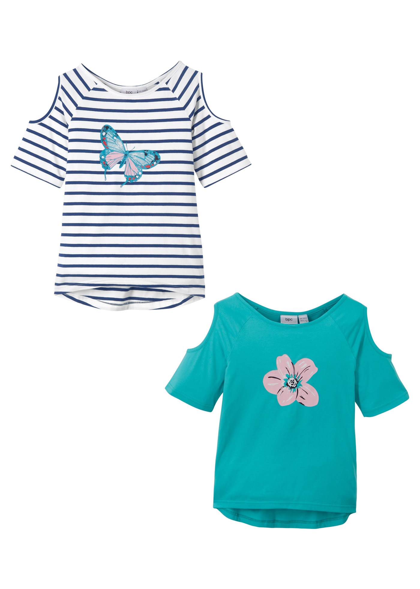 bonprix T-Shirt Packung, 2, 2 Stk. Cold-Shoulder-Shirt mit Baumwolle (2er Pack)