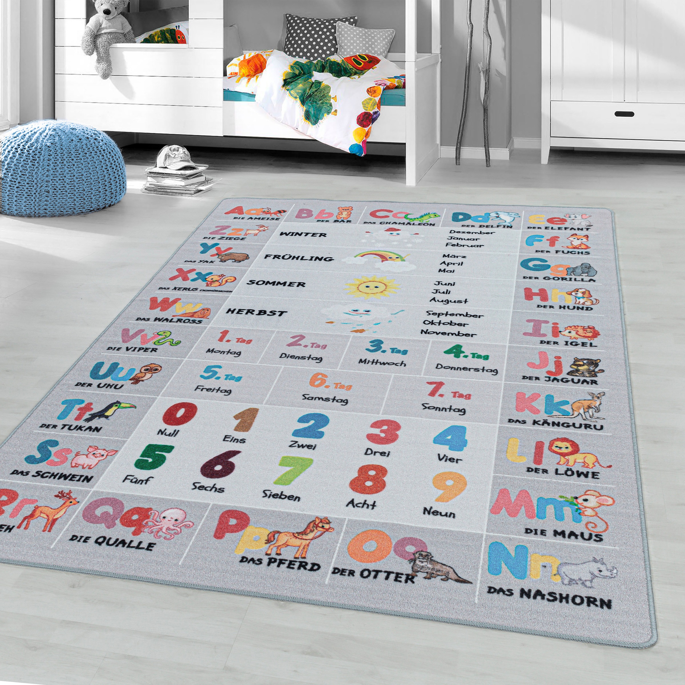 Image of Ayyildiz Teppiche Kinderteppich "PLAY 2904" rechteckig 6 mm Höhe robuster Kurzflor, bunter Spiel Lern Teppich, Kinderzimmer