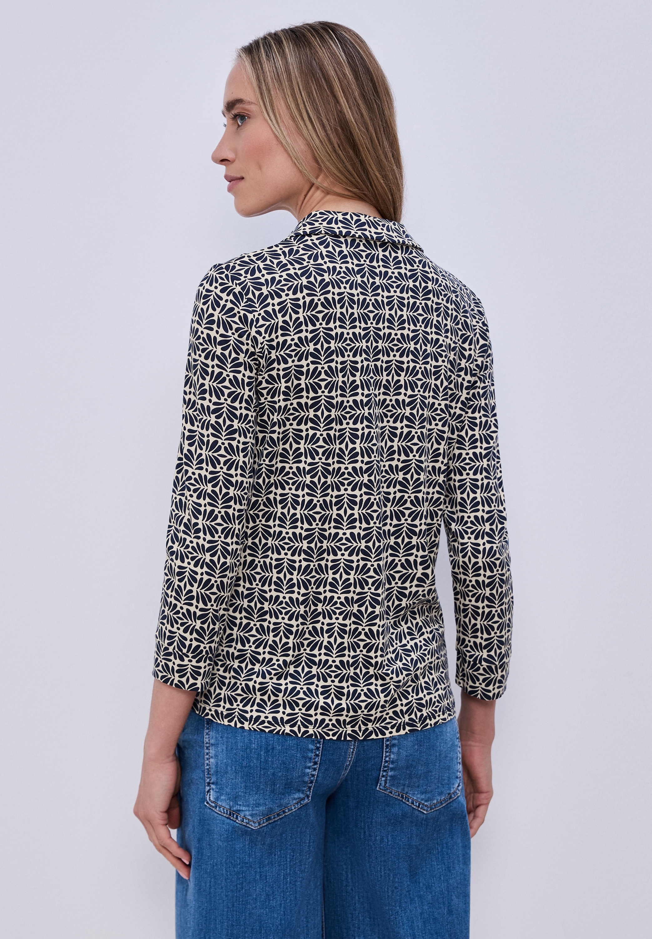 STREET ONE T-shirt à manches 3/4 im Blusen-Look und mit grafischem Muster