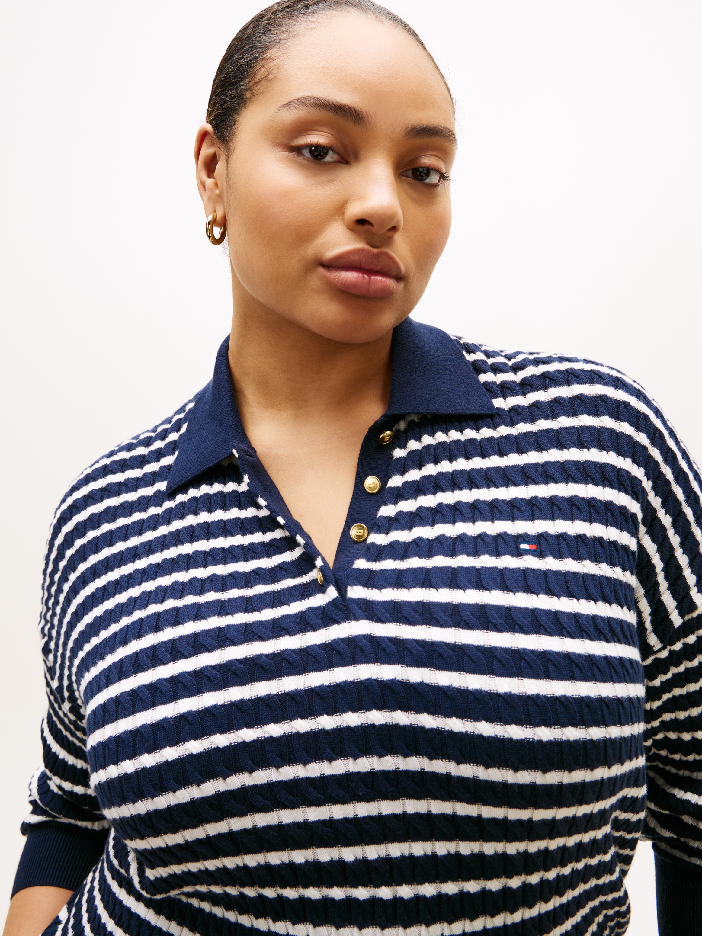 Tommy Hilfiger Curve Pull à col polo »CRV CO CABLE FINE GG RLX POLO« in grossen Grössen, mit Zopfmuster