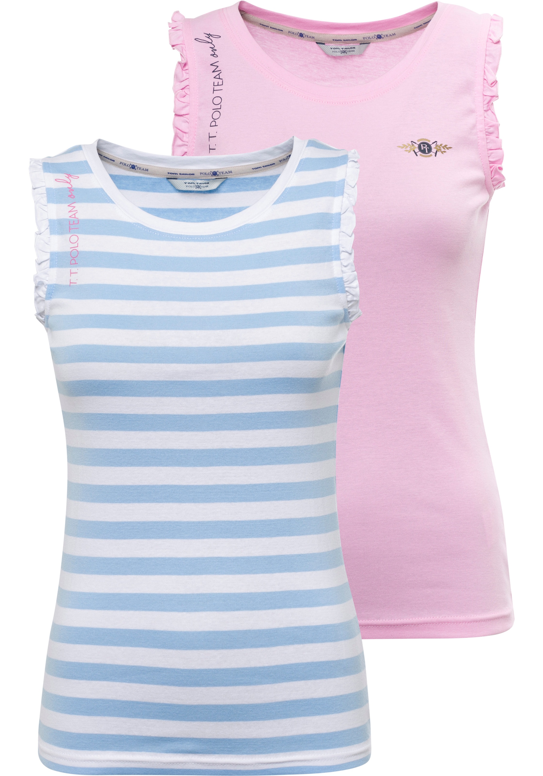 Image of TOM TAILOR Polo Team Rüschentop, (2 tlg.), im Doppelpack 1x gestreift + 1x uni bei Ackermann Versand Schweiz