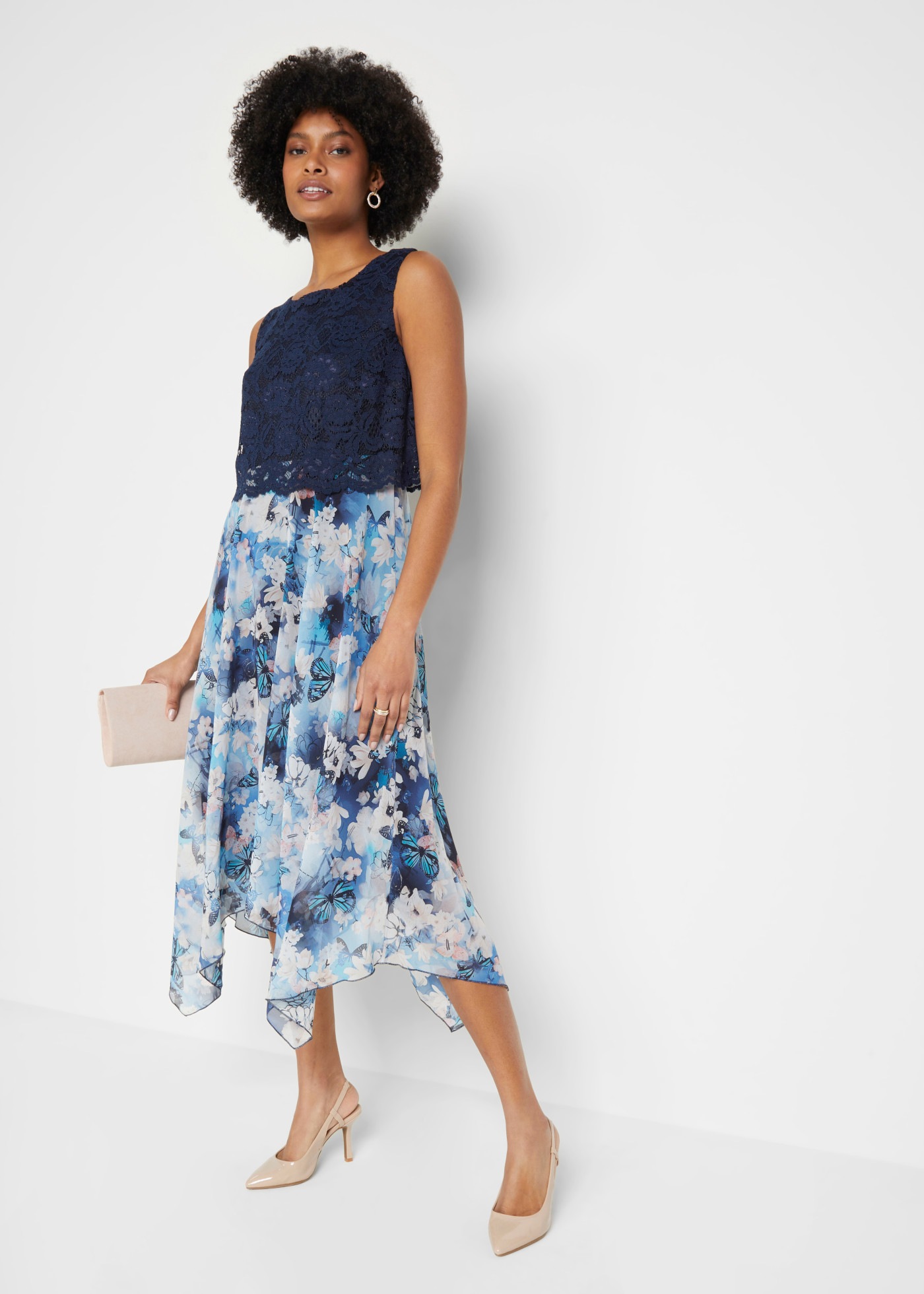 bonprix Chiffonkleid aus Chiffon, mit Spitze im Oberteil, Slim Fit, ärmellos