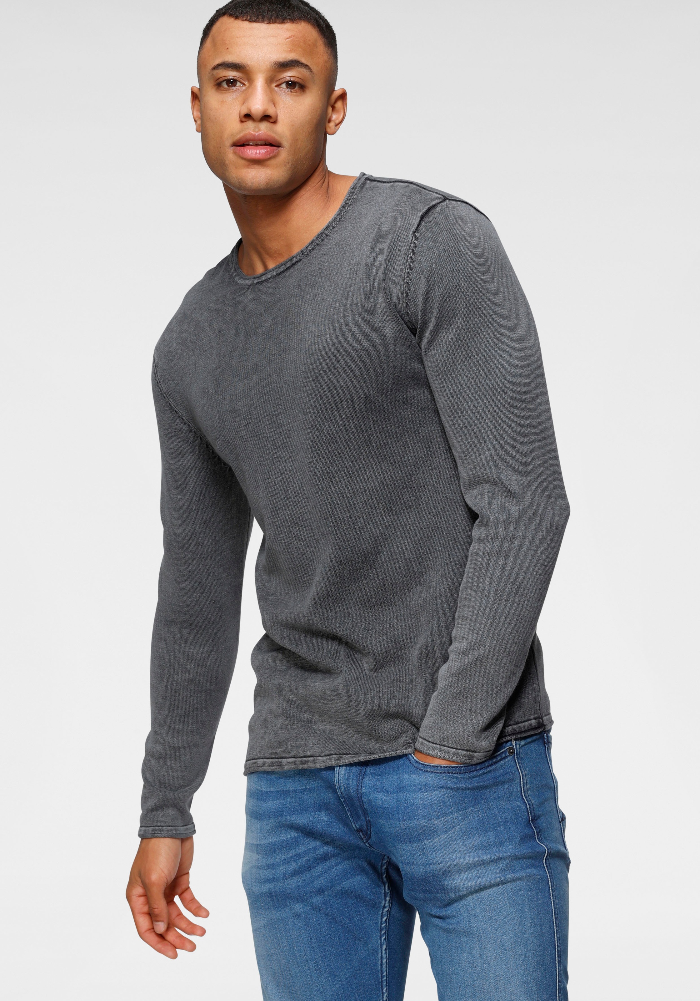 Image of Bruno Banani Strickpullover, washed Optik bei Ackermann Versand Schweiz