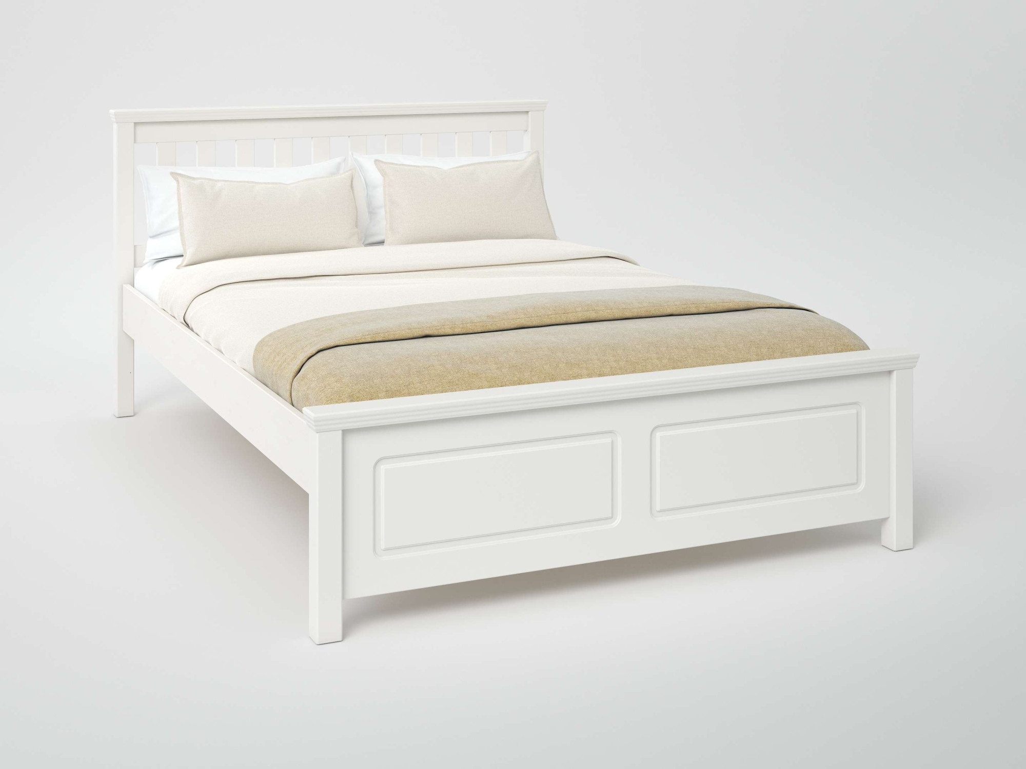 GOODproduct Bett »Fredegard, skandinavischer Stil, vielseitig kombinierbar, 2 Breiten« 180er oder 140er Breite,  teilmassiv, Sprossen am Kopfteil, mit Lattenrost, Kassettenoptik