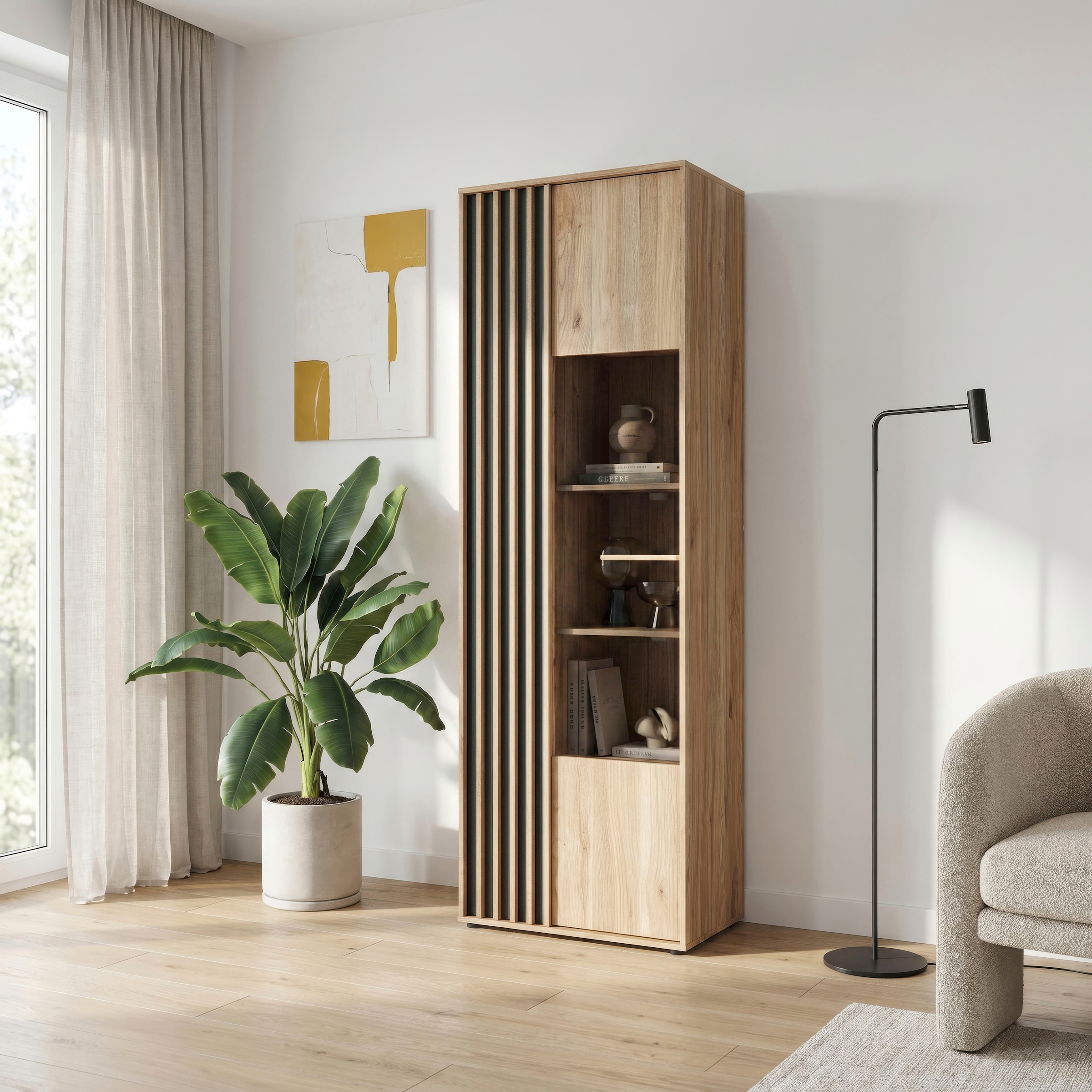 FORTE Vitrine »Forte Arank Vitrine 200 , Glastüre, Beleuchtung optional bestellbar« B/H/T 63,4/200,1/41,7 cm Lamellenoptik