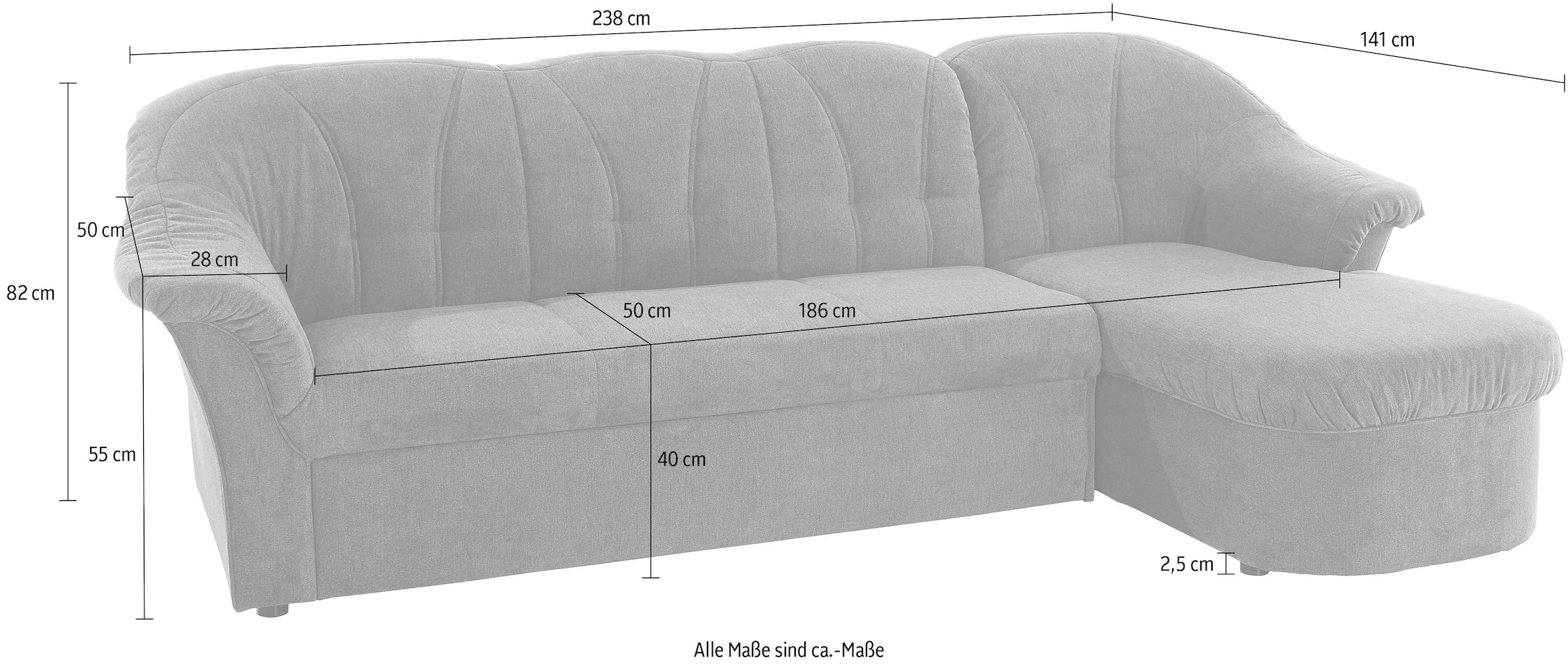DOMO collection Canapé d'angle »Pegnitz, elegante Rückensteppung,  komfortabel, Breite 238cm, L-Form« wahlweise mit Bettfunktion