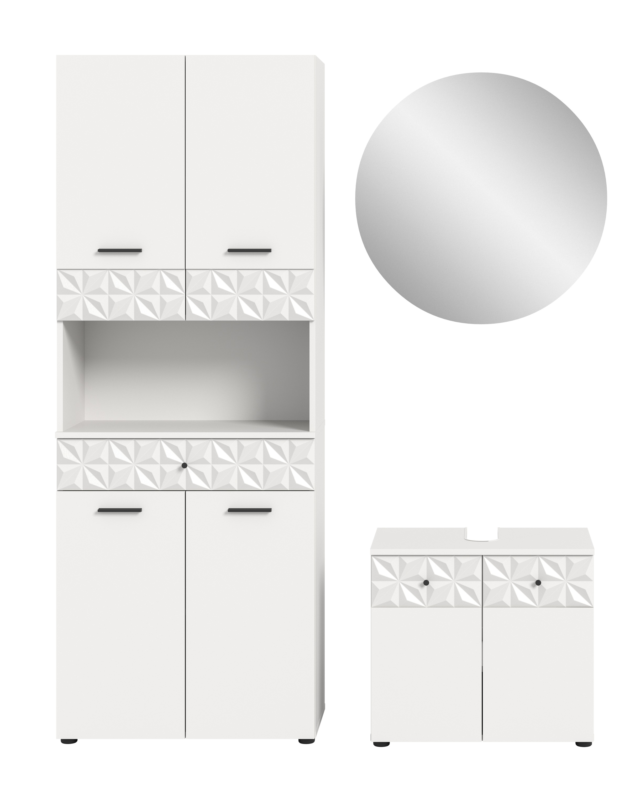 INOSIGN Ensemble de salle de bains »VICENZA, TOPSELLER!, Breite 145cm, 3-teilig, mit Ornamentabsetzung« best. aus: Hochschrank, Waschbeckenunterschrank und Spiegelschrank, 
