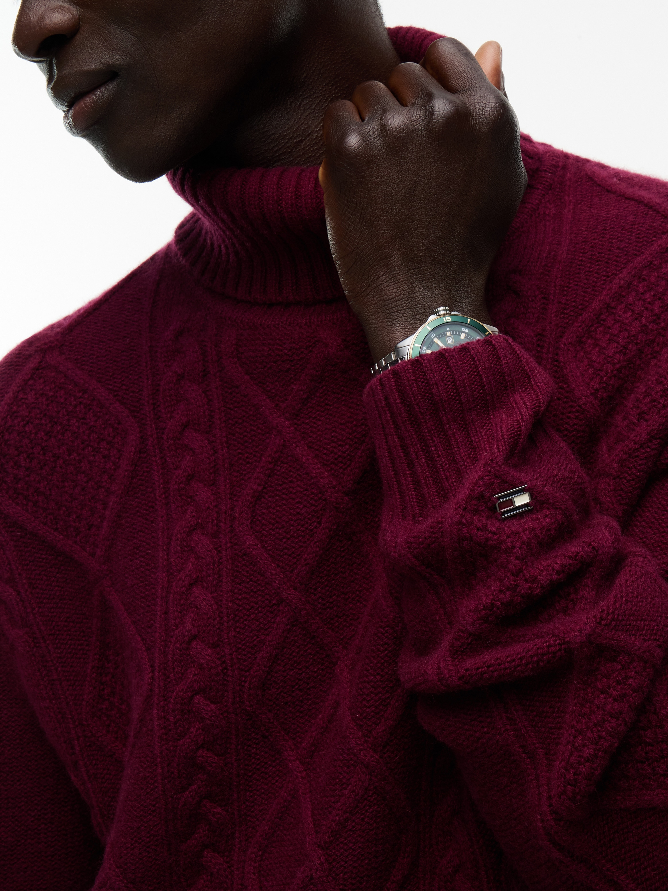 Tommy Hilfiger Pull à col roulé »NY  WOOL CABLE SWEATER« en mélange de laine avec cachemire, motif tricot torsadé