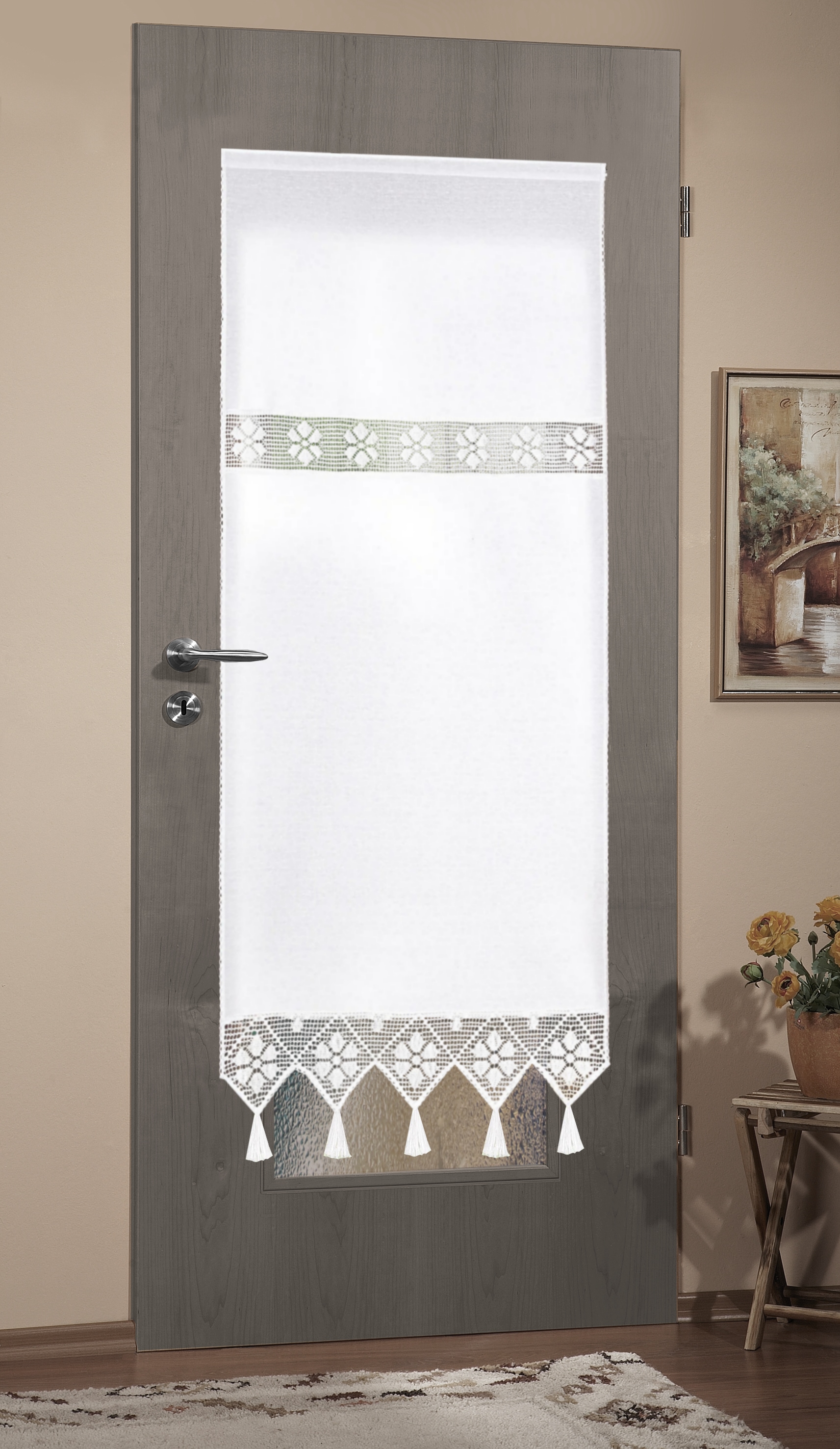 Image of HOME WOHNIDEEN Vorhang "TONI" Stangendurchzug 1 Stk. tlg. Fensterbehang mit Häkeleinsätzen