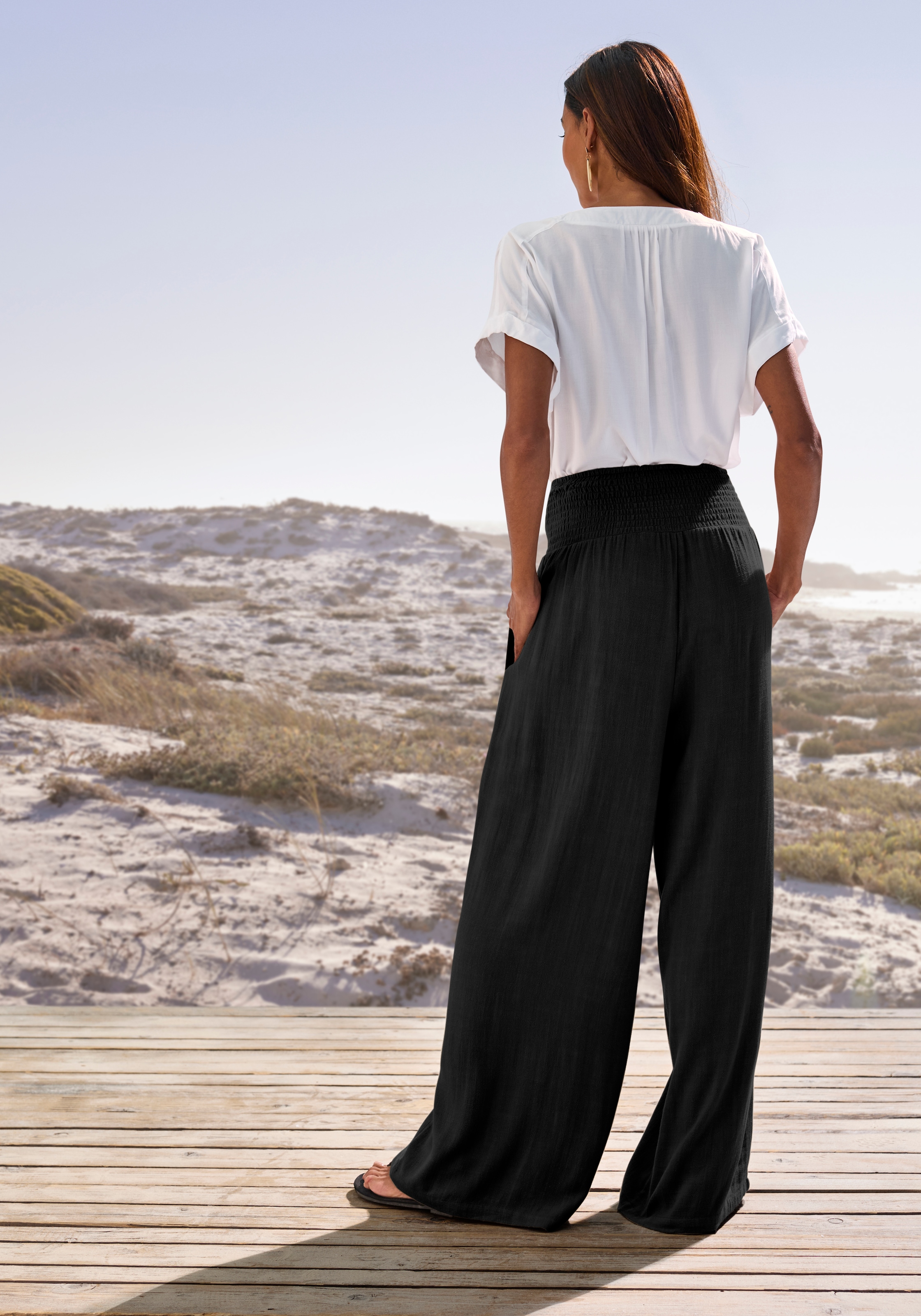 French Connection Pantalon en lin »mit hohem Smokbund«  pantalon palazzo large pour l'été, pantalon ample à enfiler, pantalon de plage
