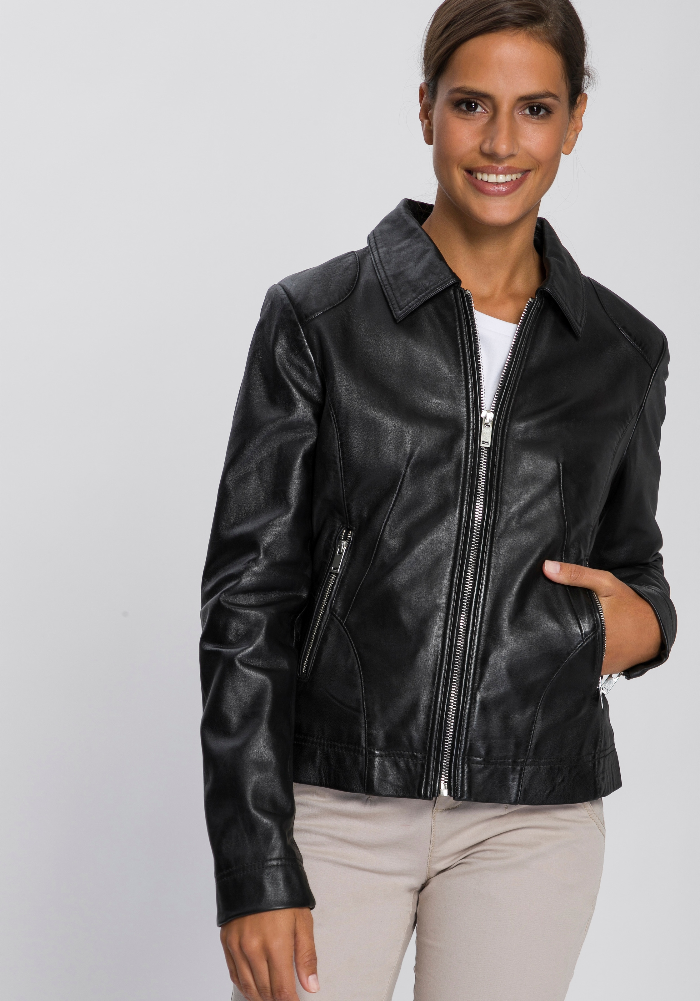 Image of KangaROOS Lederjacke, im schlichtem Hemdkragen und Reissverschlüssen bei Ackermann Versand Schweiz