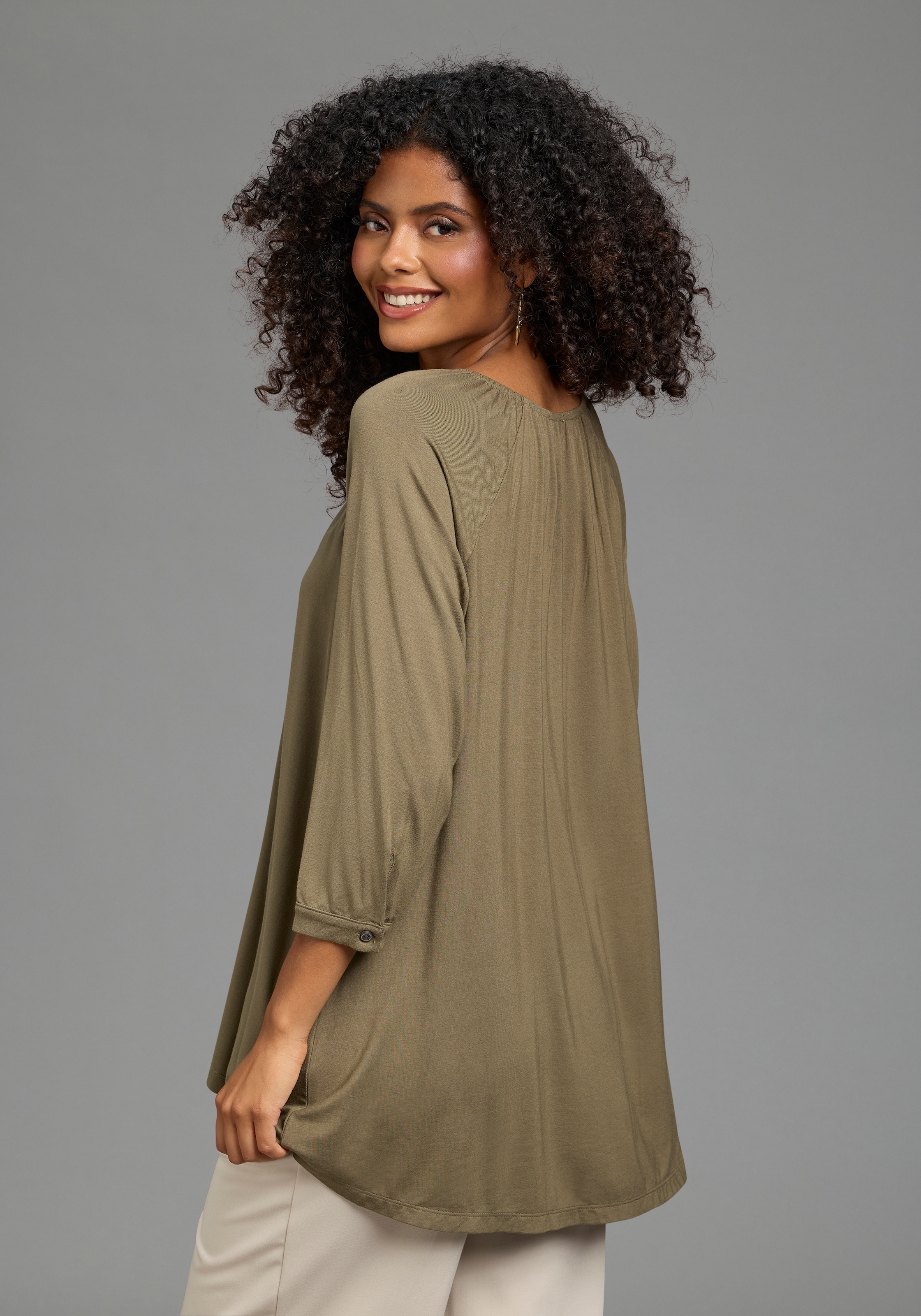 Laura Scott T-shirt tunique coupe en A, longueur couvrant les fesses, mélange viscose élastique