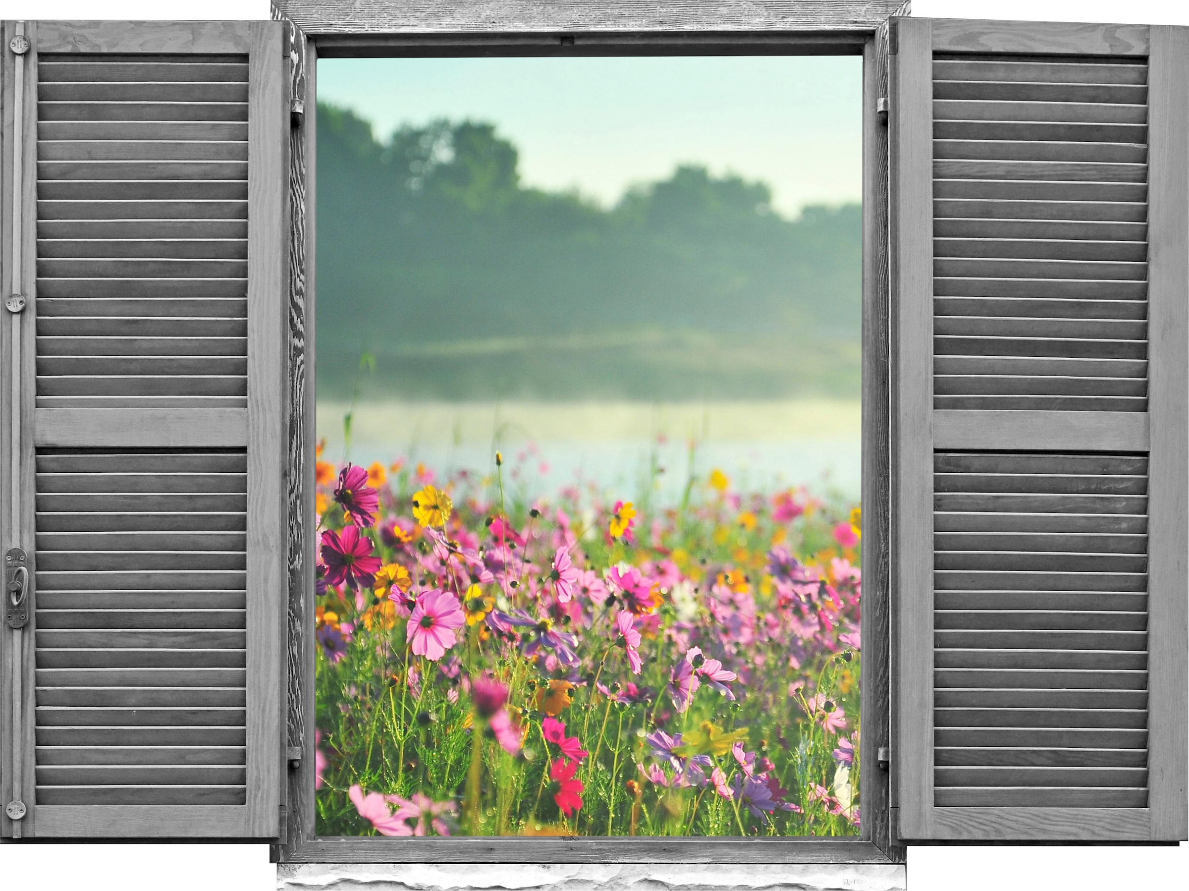 Image of queence Wandtattoo "Feld von rosa Blumen" Wandsticker, Wandbild, selbstklebend, 3D, Fenster