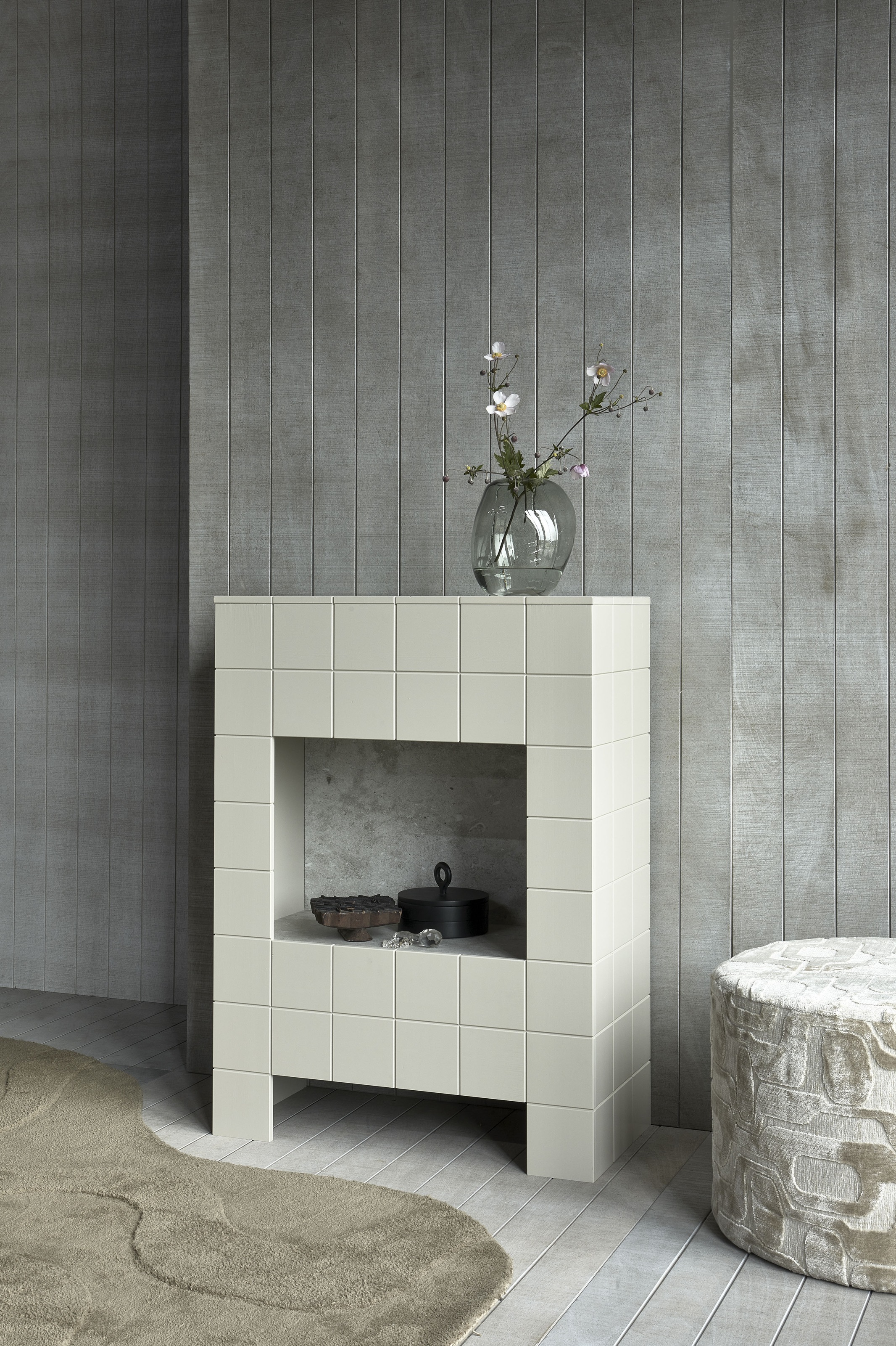 WOOOD Hocker »Aztec mit Abstract Bezug und rundem Design, Ø 60 x H 43 cm« Grafisches Azteken-Muster, Pfleiglicht, montiert geliefert