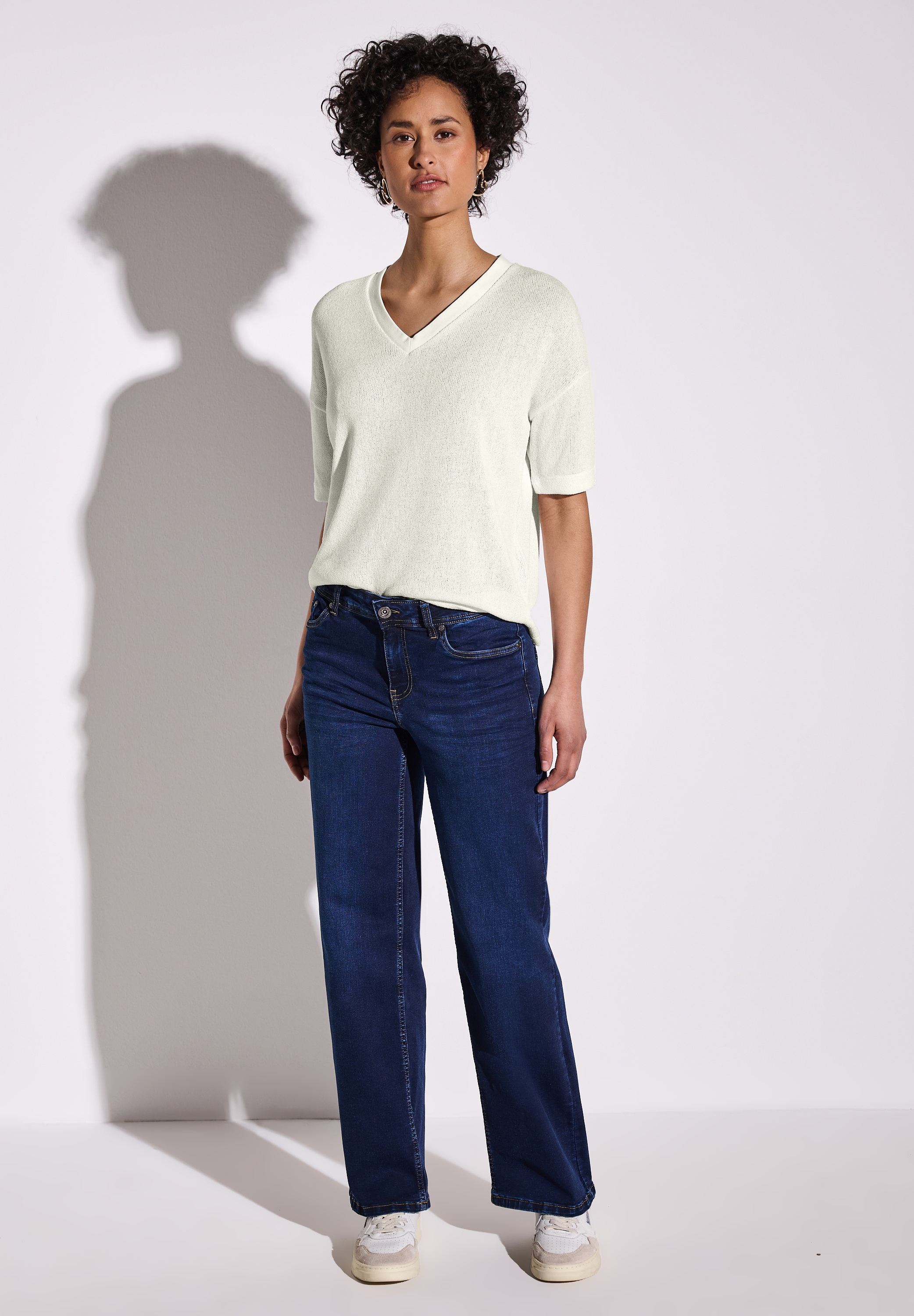 STREET ONE T-Shirt, im Strick-Look mit V-Ausschnitt