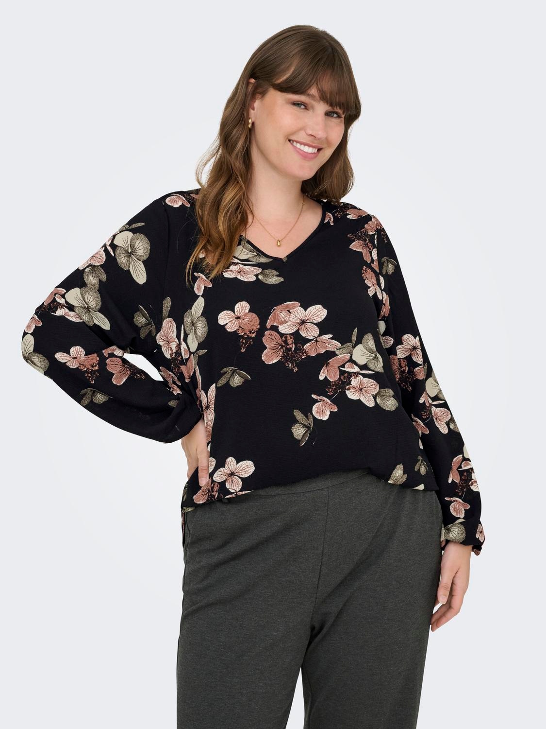 ONLY CARMAKOMA Blusenshirt »CARVICA LIFE L/S V-NECK TOP WVN NOOS«