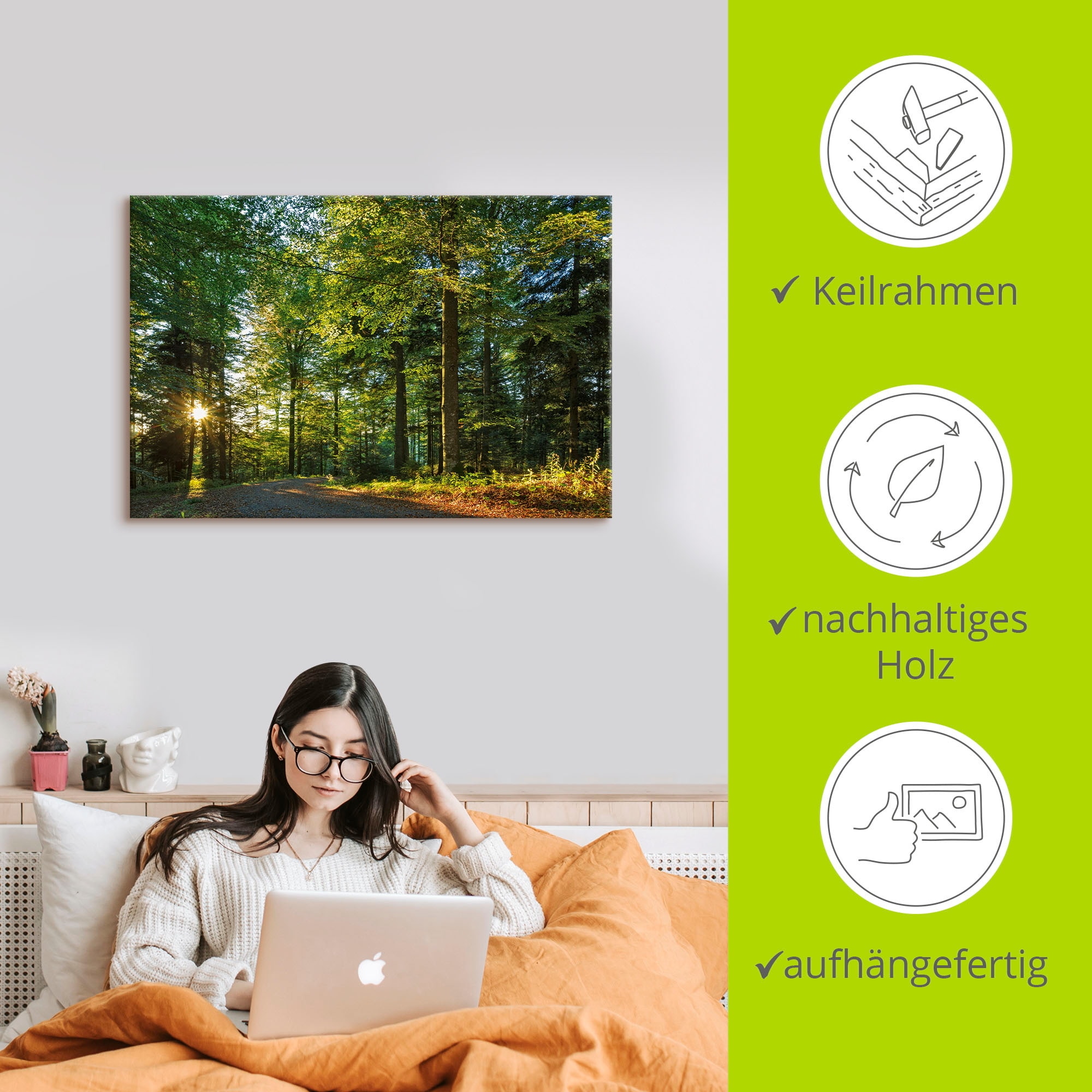Artland Wandbild »Waldweg im Romantischen Schwarzwald«, Waldbilder, (1 St.), als Alubild, Outdoorbild, Leinwandbild, Wandaufkleber, versch. Grössen