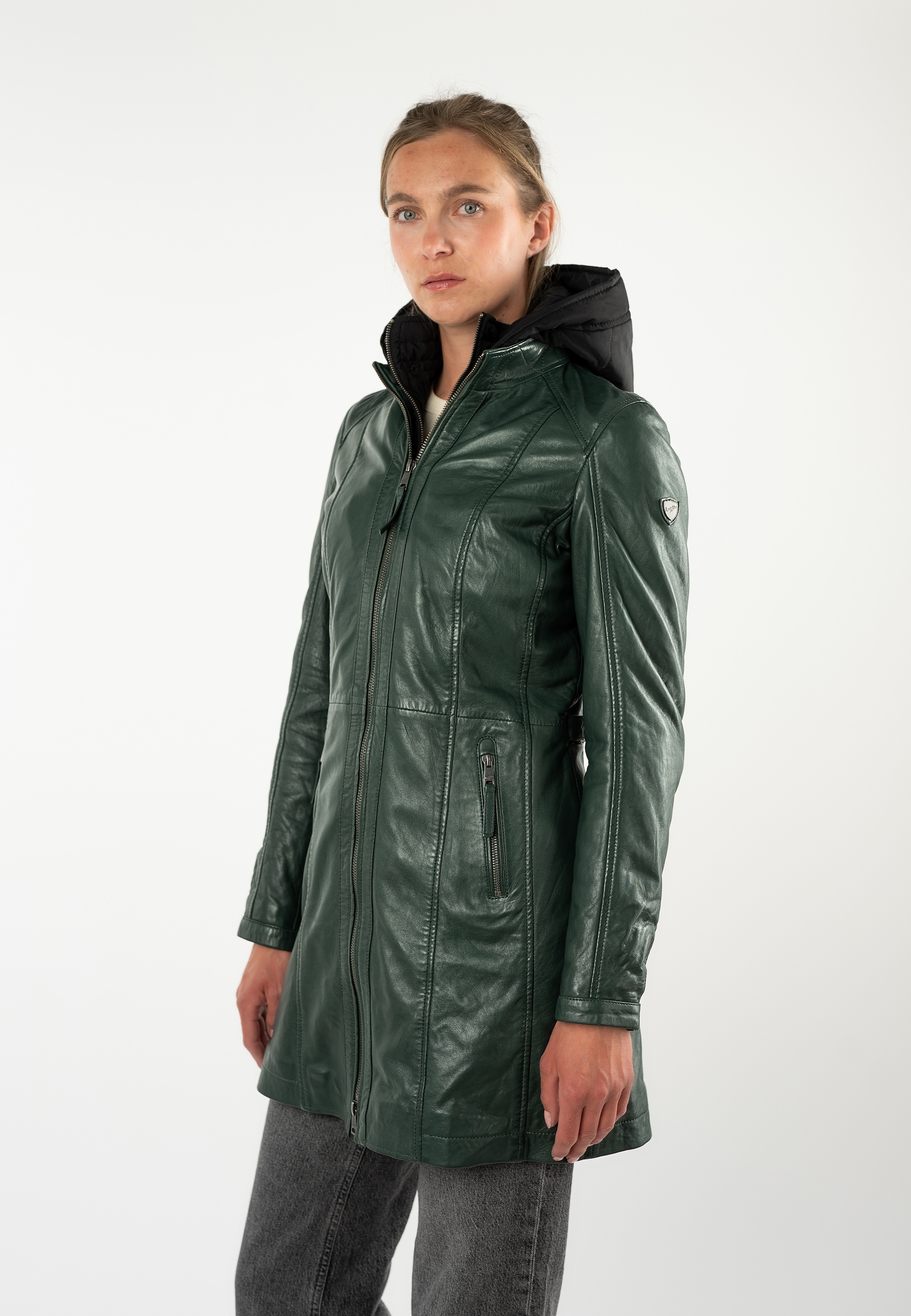 Mauritius Manteau en cuir »MWMabel« avec col montant & capuche amovible