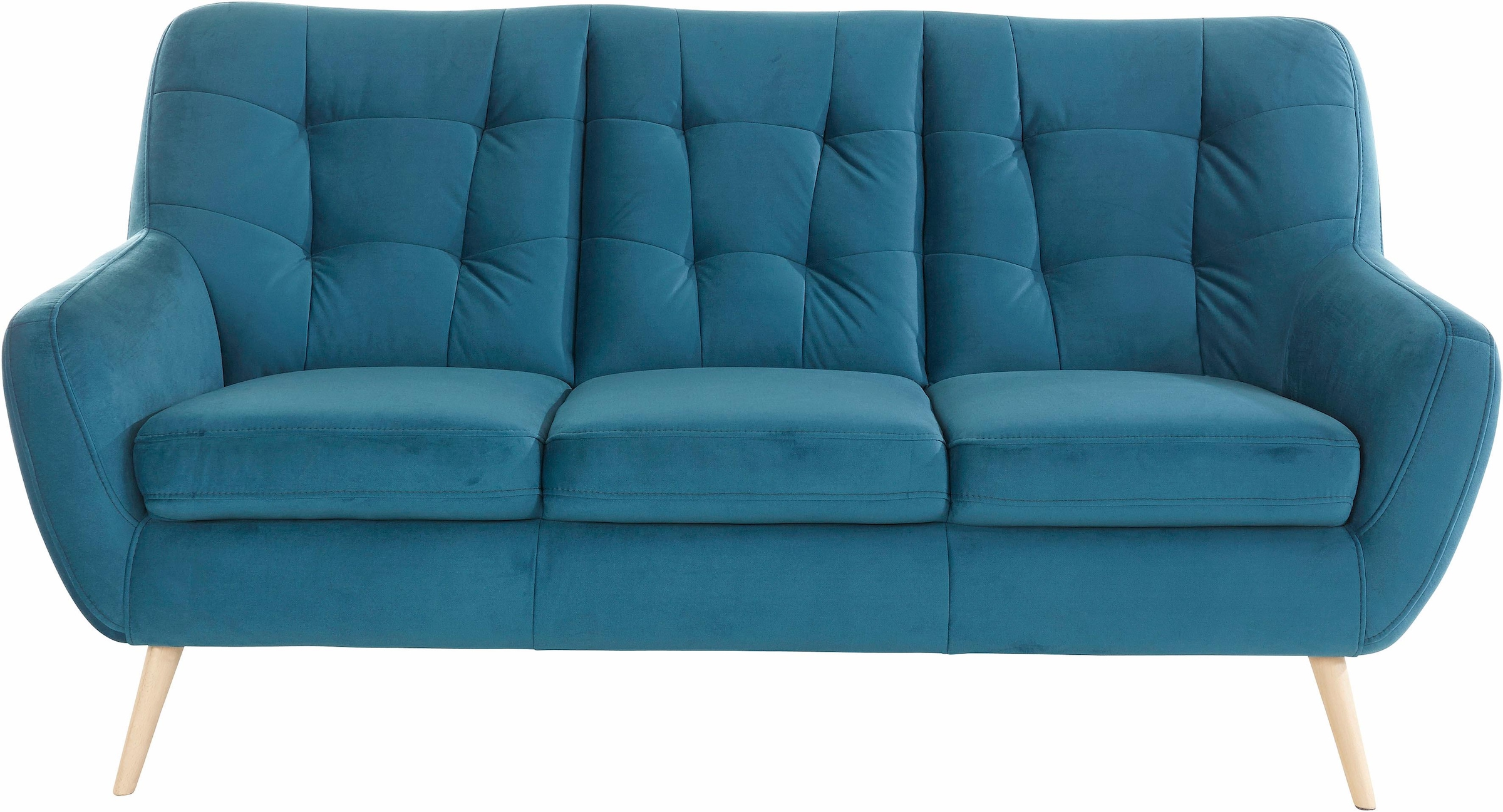 exxpo - sofa fashion 3-Sitzer »Scandi, bequem, aufwendige Rückenpolsterung für mehr Sitzkomfort«, aktuelle Farben in hochwertigen Bezugsqualitäten, Holzfuss