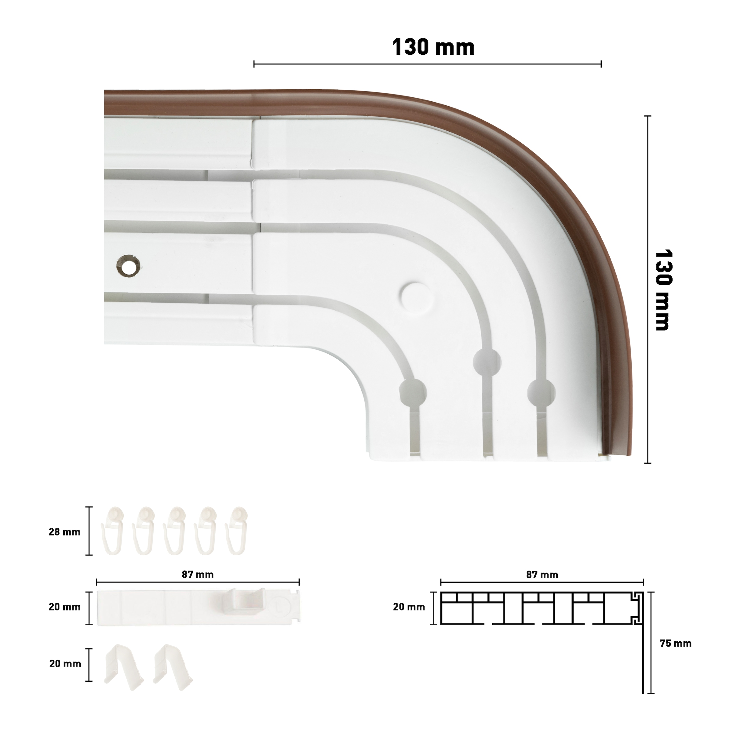 SN DECO GROUP Vorhangschiene »SH3«, 3 läufig-läufig, Fixmass, Set 3-läufig, inkl. Rundbögen, Blende 7,5 cm, vorgebohrt, Innenlauf