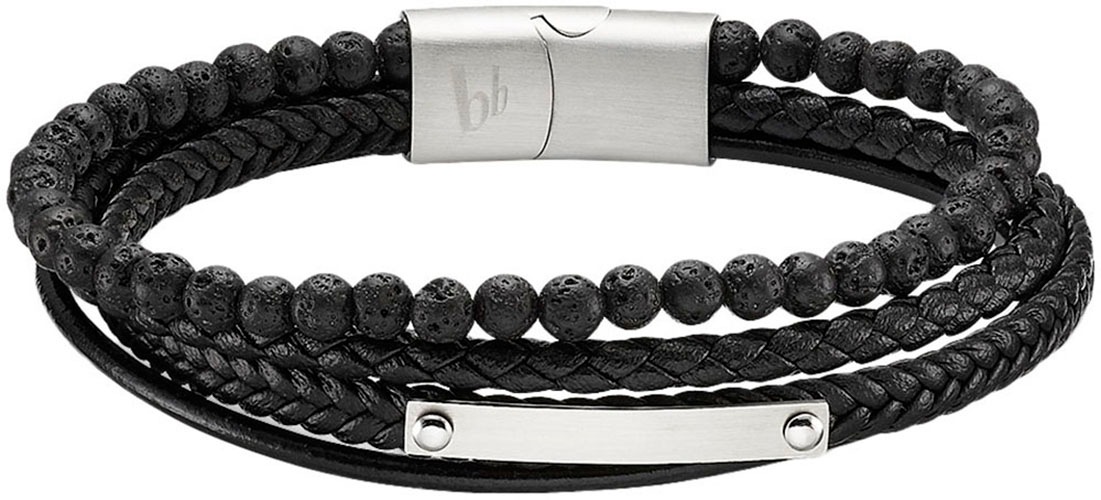 Bruno Banani Lederarmband »Schmuck Geschenk Armband Platte, B4095B/20/00/20«, mit Lavastein