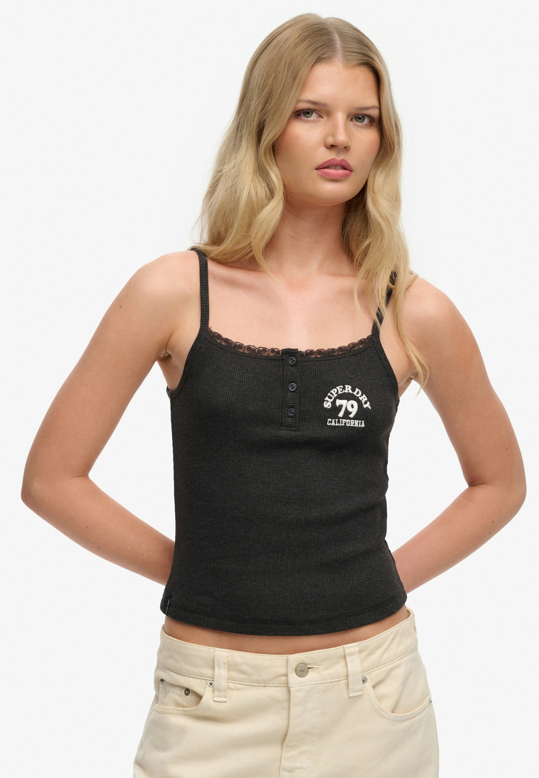 Image of Superdry Trägertop mit eckigem Ausschnitt, aus Baumwolle und Polyester, Regular Fit