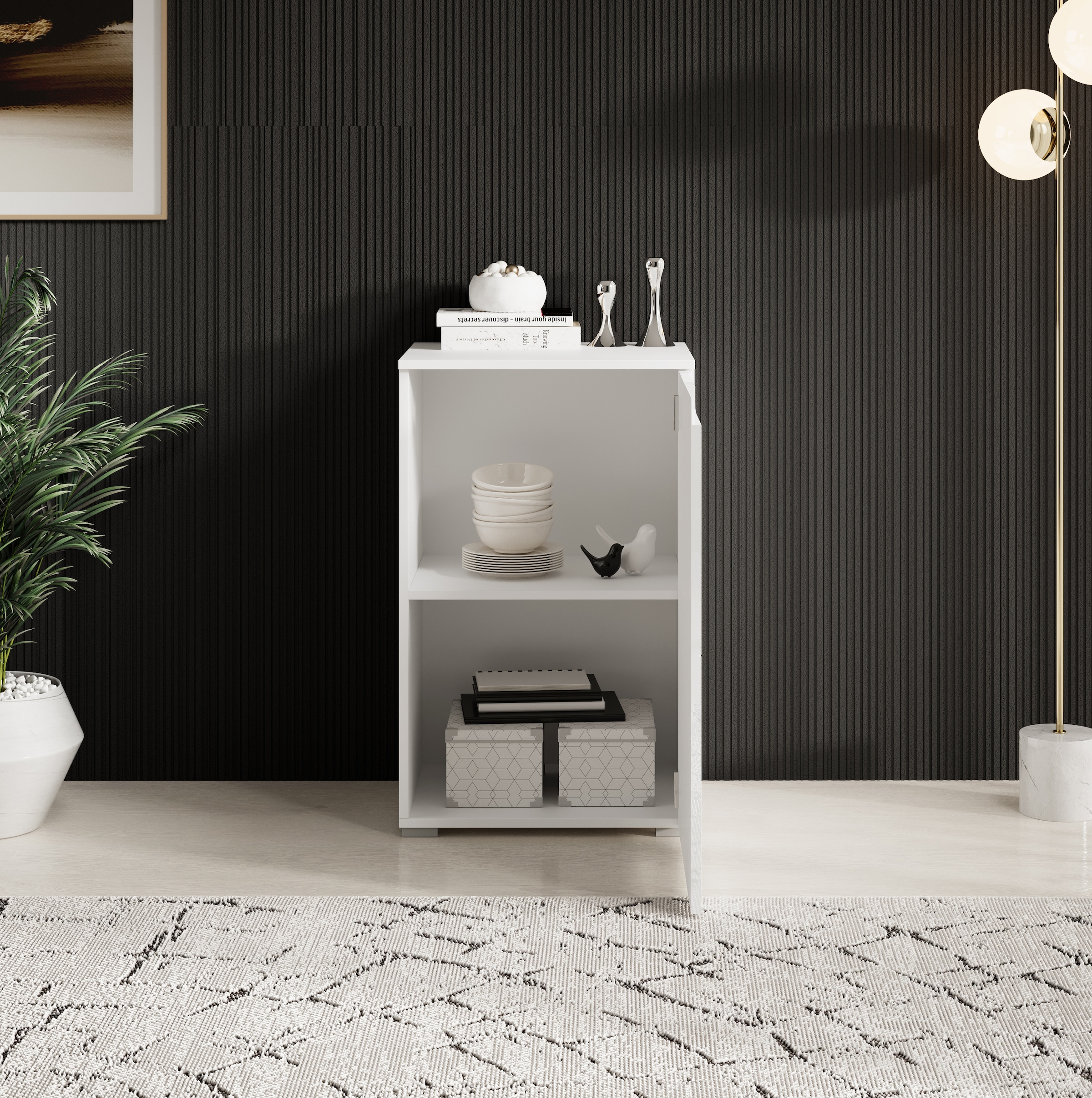 HBZ Kommode »Spice Weiss Hochglanz, BxHxT 50x80x40 cm« Kommode mit 1 Tür und 1 Einlegeboden verstellbar