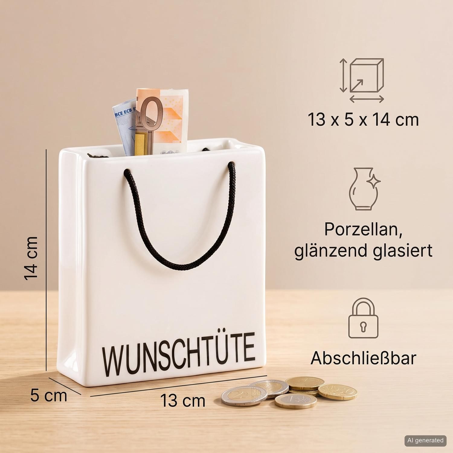 GILDE Boîte de rangement »Spardose  Wunschtüte« Avec inscription, verrouillable, boîte à argent