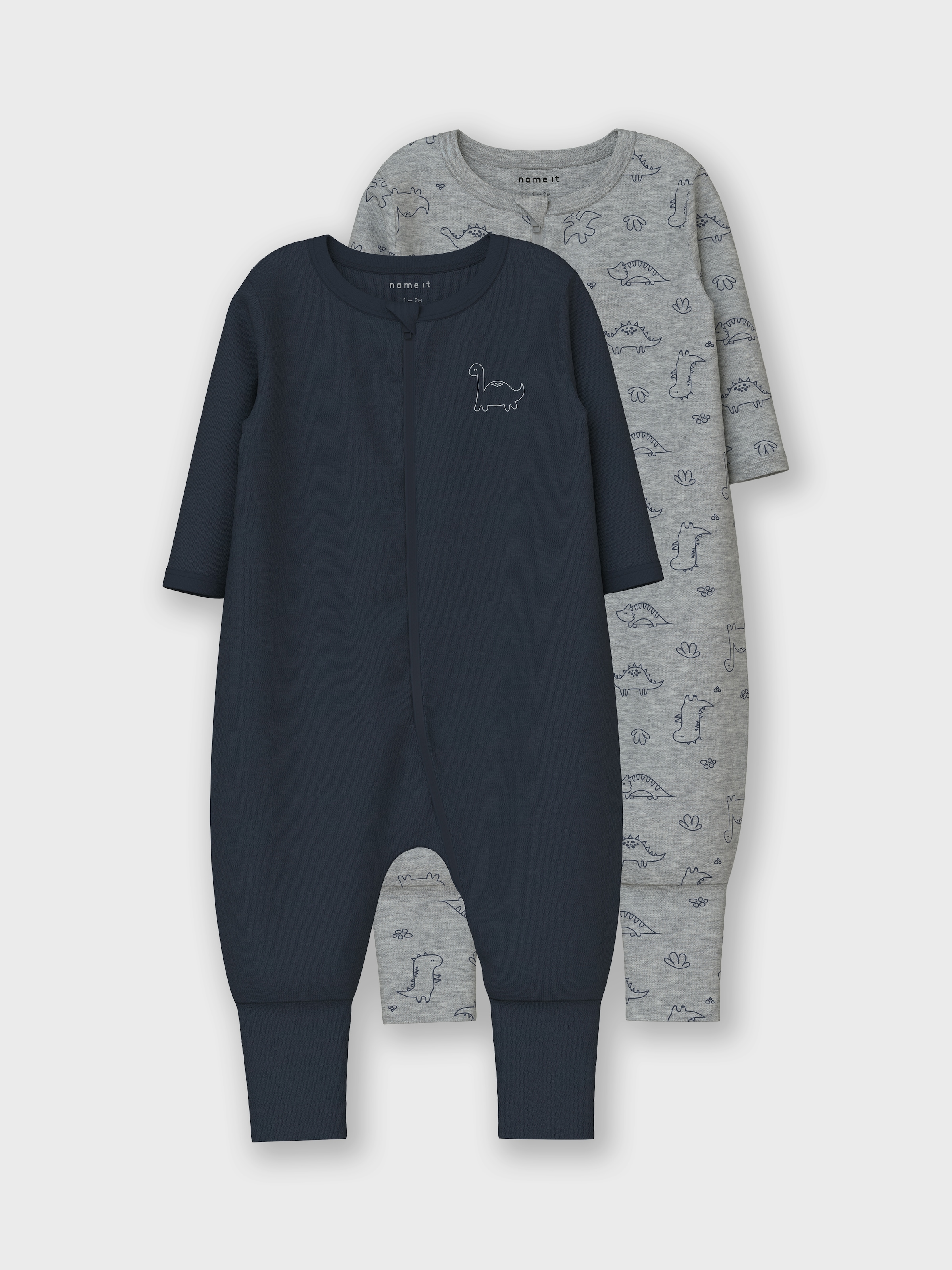Image of Name It Schlafanzug "NBMNIGHTSUIT 2P ZIP FF GREY DINO NOOS" Packung, 2 tlg. mit tollen Dino-Motiven