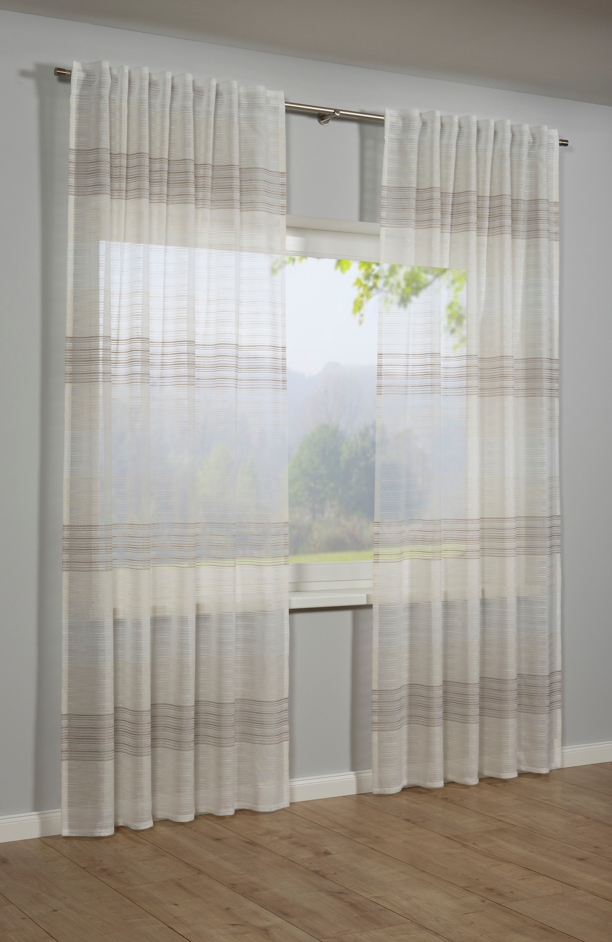 Image of Sehlbach Gardine "Schal Webstreifen" Schlaufen 1 Stk. tlg. mit Gardinenband und verdeckten Schlaufen