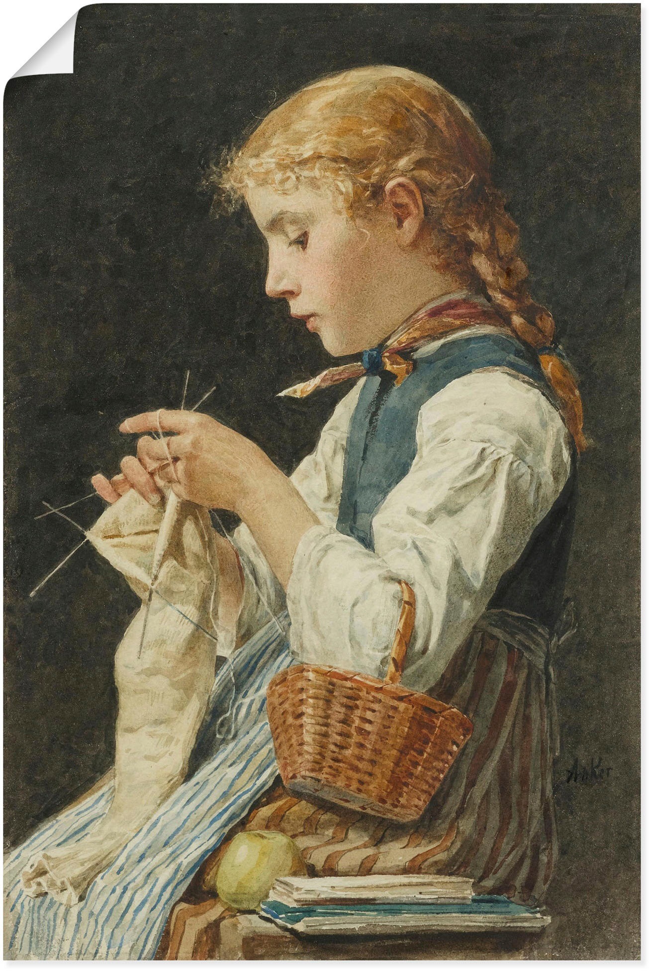 Image of Artland Wandbild »Strickendes Mädchen. Um 1886«, Bilder von Kindern, (1 St.), in vielen Grössen & Produktarten - Alubild / Outdoorbild für den Aussenbereich, Leinwandbild, Poster, Wandaufkleber / Wandtattoo auch für Badezimmer geeignet bei Ackermann Versa