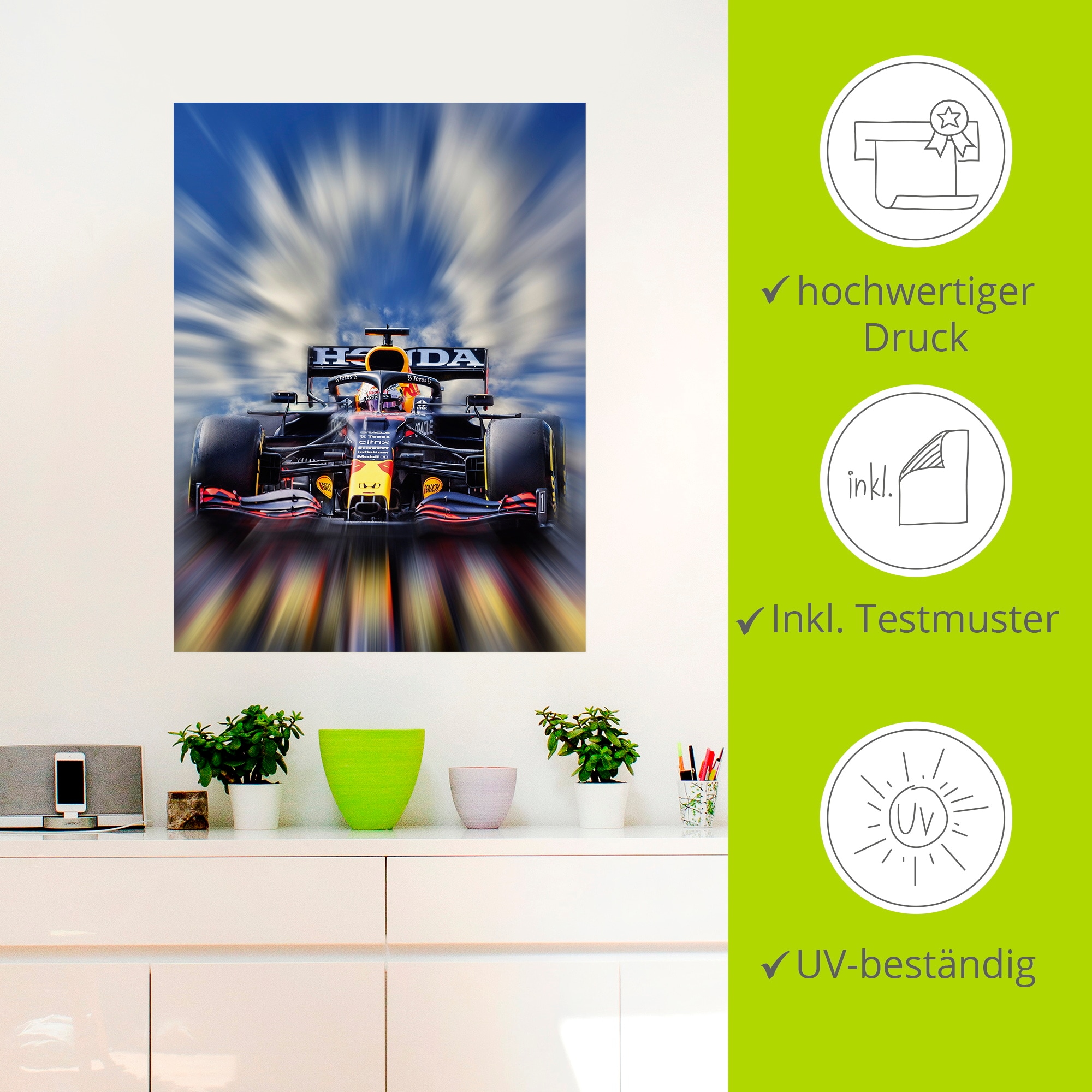 Artland Wandbild »Max Verstappen - Weltmeister der Formel1«, Auto, (1 St.), als Alubild, Outdoorbild, Leinwandbild, Poster, Wandaufkleber