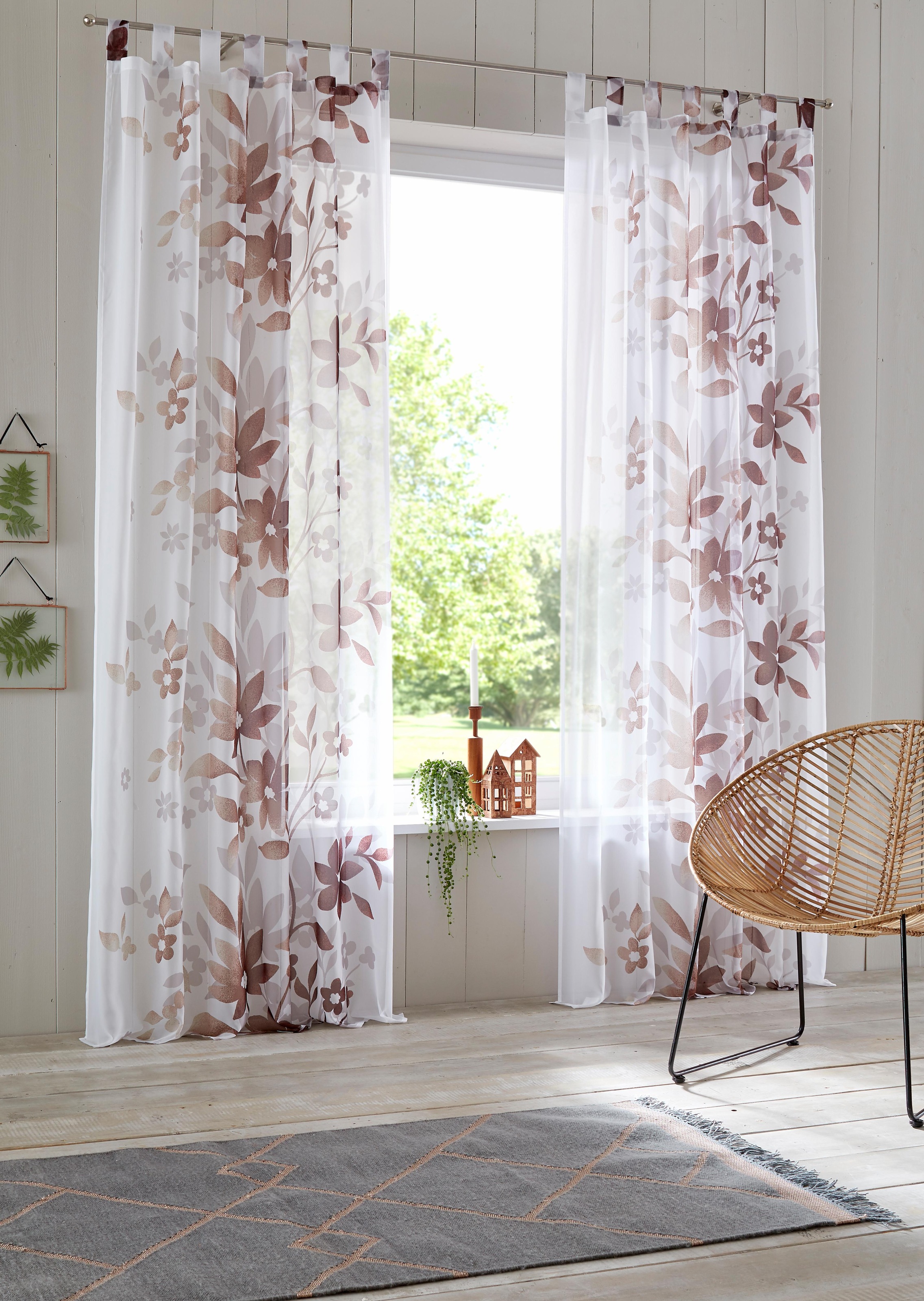 Image of GOODproduct Gardine "Ina" Schlaufen 2 Stk. tlg. 2-er Set, einseitig floral bedruckt, Voile, Blumen