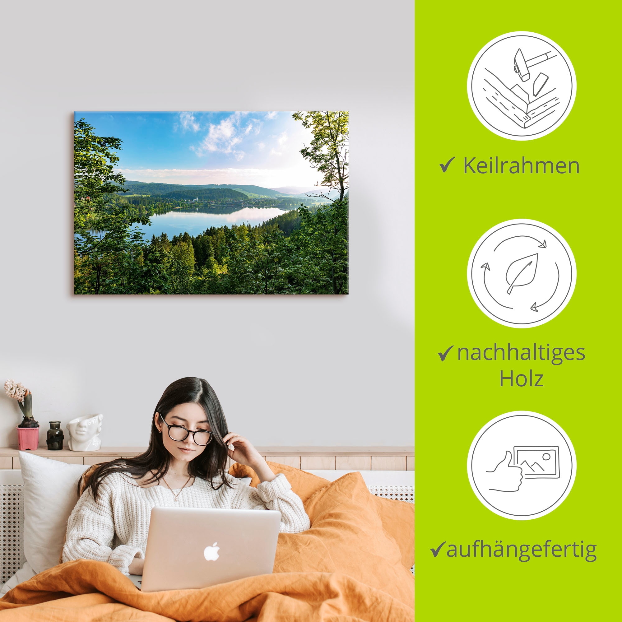 Artland Tableau sur toile »Blick auf den Titisee im Schwarzwald« 1 cuis tlg. auf Holzrahmen gespannt