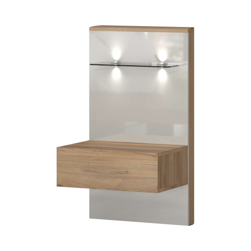 Image of GOODproduct Nachtkonsole "Gala, beige hochglänzend UV lackiert und melaminbeschichtet, kratzfest" Schublade mit Soft-Close-Funktion, 56x47x100cm (BxTxH), mit Beleuchtung,wahlweise rechte oder linke Bedienung,FSC-zertifiziert
