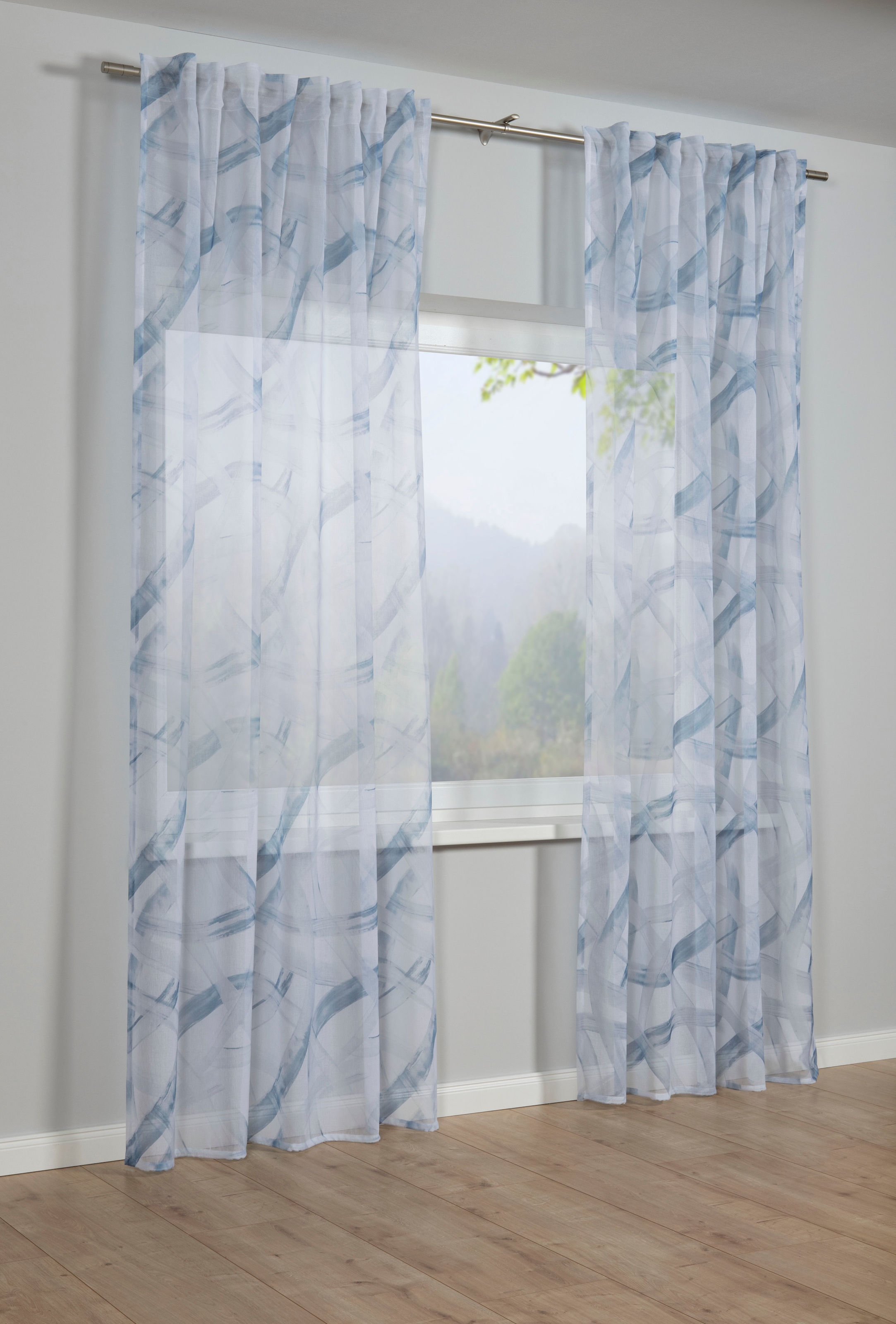 Image of GARDINIA Gardine "Schal mit Gardinenband Dolly Voile mit Druck" verdeckte Schlaufen 1 Stk. tlg. Stoff Dolly-Voile mit Druck
